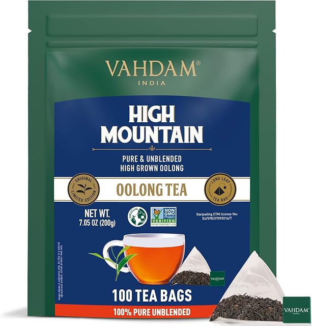 VAHDAM, Himalayan Oolong Tea Bags (100 Tea Bags) - 100% Natural Detox Tea | Oolong Tea Loose Leaf in Pyramid Tea Bags | 100% Pure, Unblended Oolong Tea | Brew Hot, Iced or Kombucha Tea