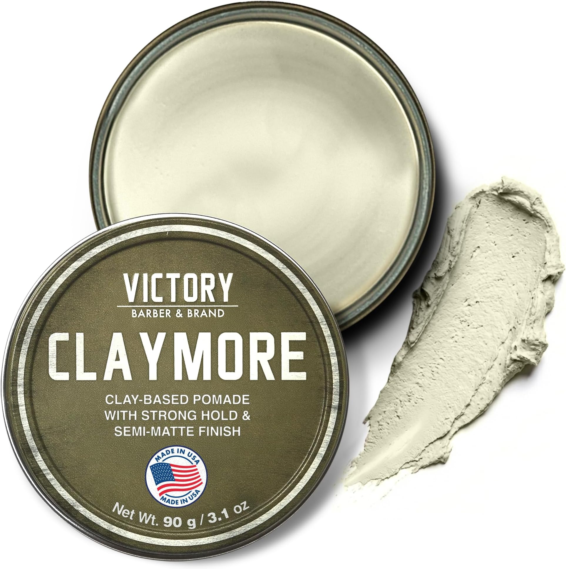 Victory Barber & Brand Claymore Men’s Hair Clay | Men’s Hair Products Made in the USA | Strong Hold Clay with a Matte Clay Finish | Clay Pomade Matte Clay Hair Product for the Rough and the Ready