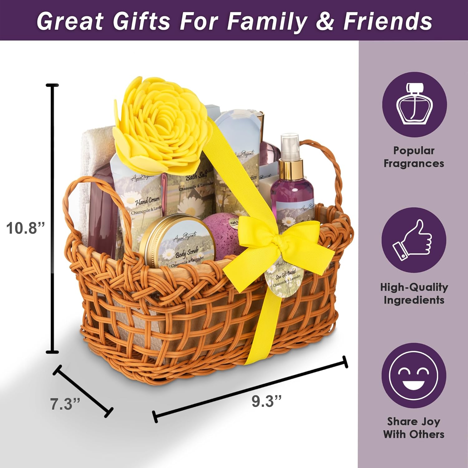 Spa Baskets For Women - Luxury Bath Set With Lavender & Chamomile - Spa Kit Includes Wash, Bubble Bath, Lotion, Bath Salts, Body Scrub, Body Spray, Shower Puff, Bathbombs, Soap and Towel - Image 8