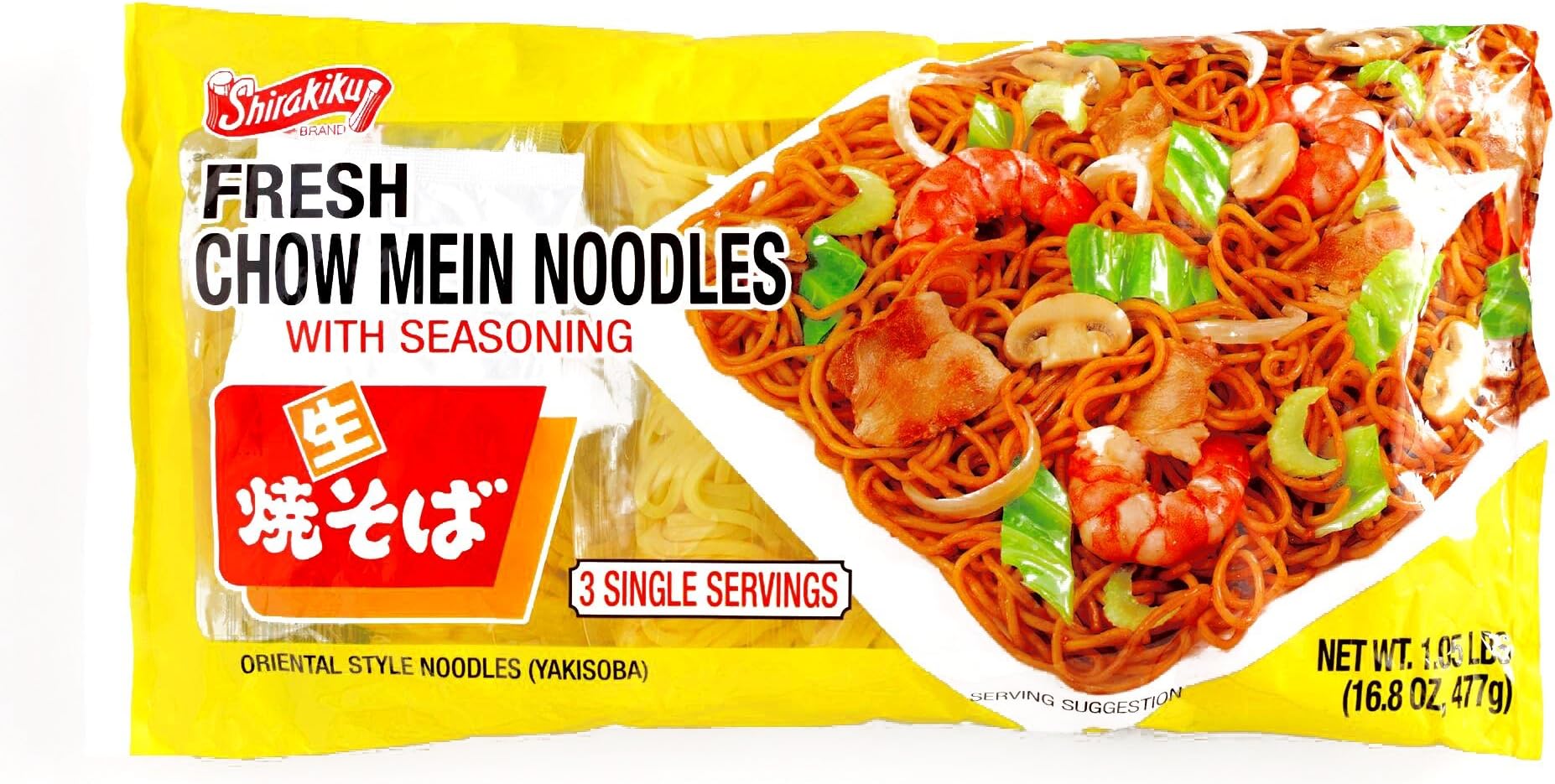Shirakiku Fresh Chow Mein Noodles 3-Pack 16.8 oz each (1 Item Per Order)