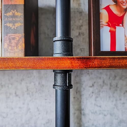 Miniatura 7 de Estantería industrial de 3 niveles de largo, estantería industrial de 3 tubos Realwood para sala de estar, entrada, oficina (marrón rústico, 60