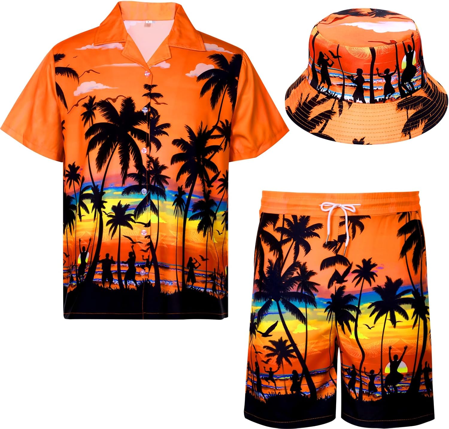 Set Camicia Hawaiana Uomo Completo - Con Pantaloncini, Cappello Da Pesca E Occhiali, Stampe Tropicali, Per Feste In Spiaggia - 3
