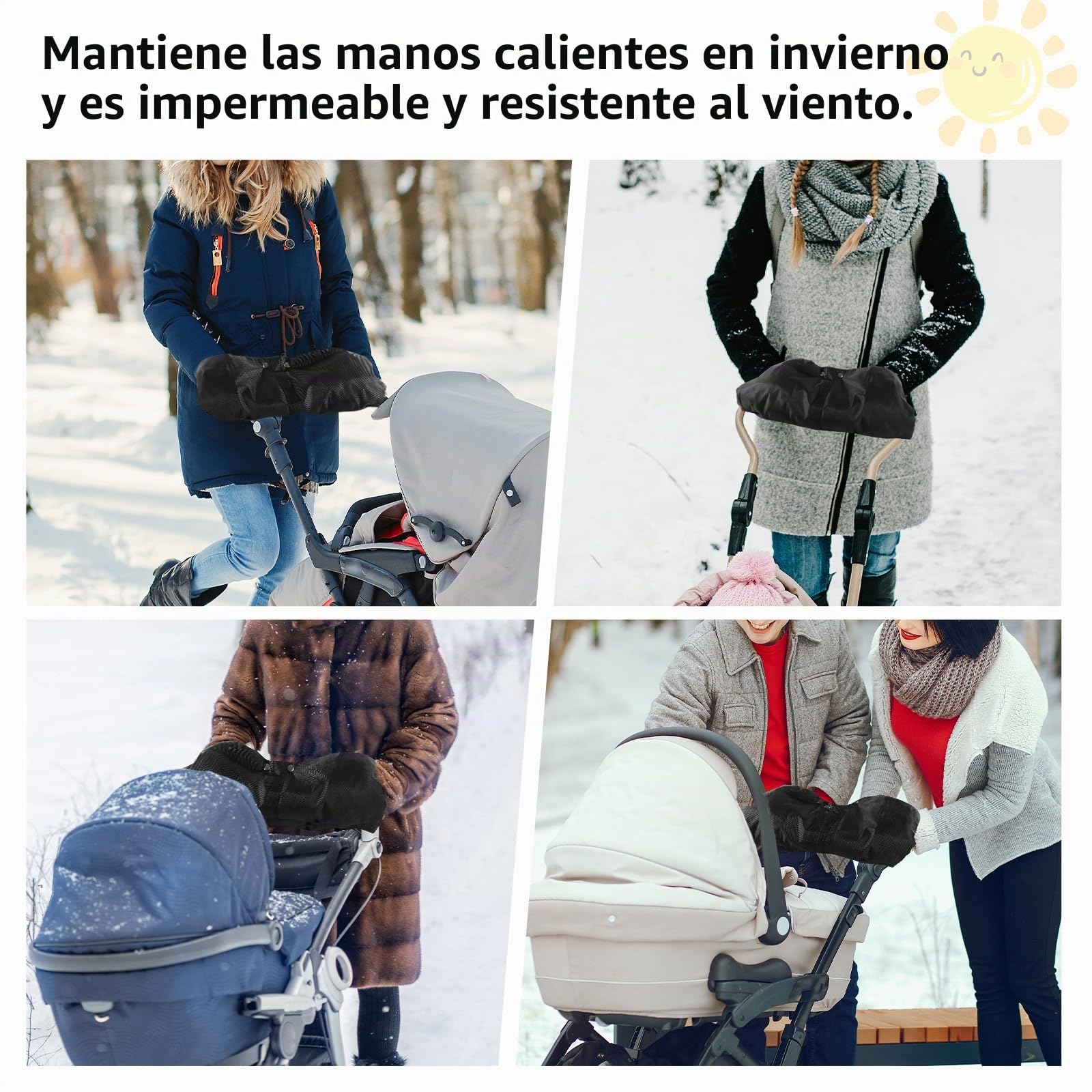 CNMTCCO Calentador de manos para cochecito de bebé, resistente al viento, calentador de manos con forro polar cálido, guantes para cochecito de bebé a prueba de viento en tamaño universal, calentador