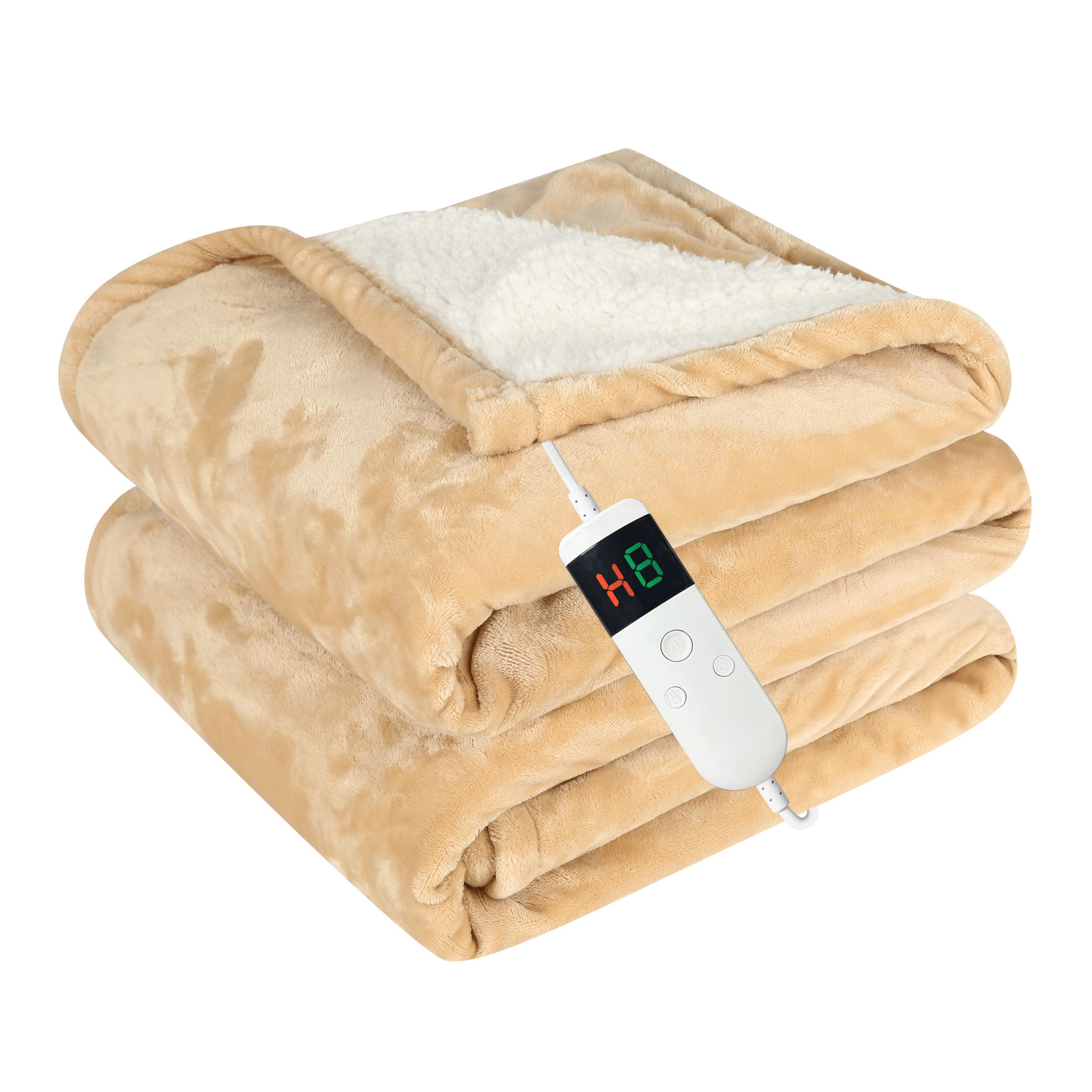Qieryun Heizdecke Mit Abschaltautomatik, 150x180CM, 10 Heizstufen 8 Stunden Auto-Off-Timer Überhitzungsschutz, Wärme Decke Flanell Maschinenwaschbar, Beheizbare Decke Für Zuhause & Büro