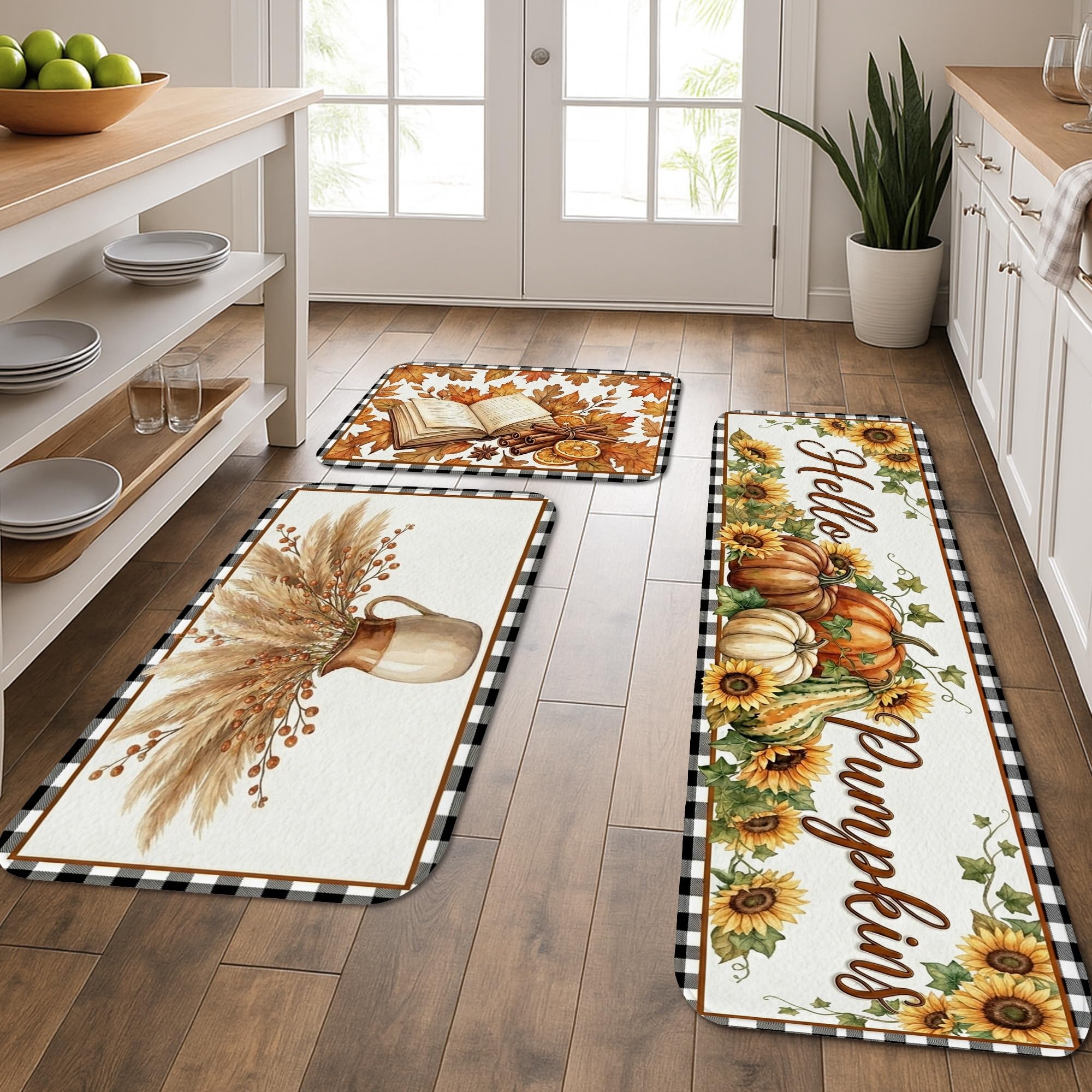 Tapis de cuisine rembourré idéal devant l'évier ou en buanderie décor automnal orange