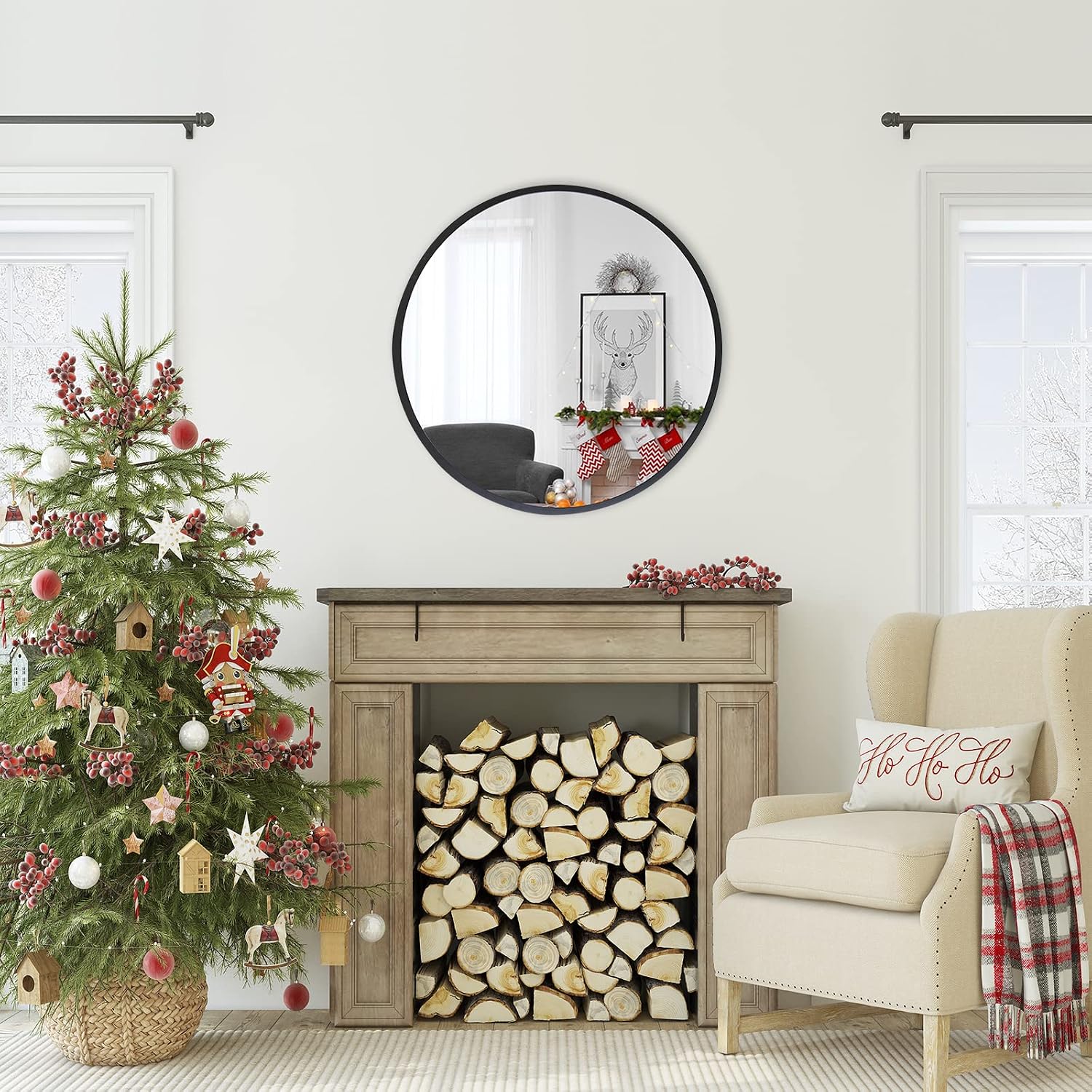 ZENIDA Round Wall Mirror, 20-inch Large Circle Mirror, Black Metal Framed Wall-Mounted Bathroom Mirror, Decorative Round Mirror for Bathroom Decor,Vanity Bedroom, Living Room, Entryway