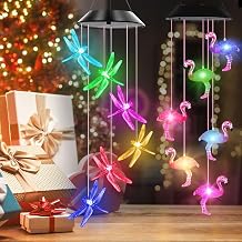Gift for Women Flamingo and Dragonfly Solar Wind Chimes Outdoor Decor and Night Light Room Decor