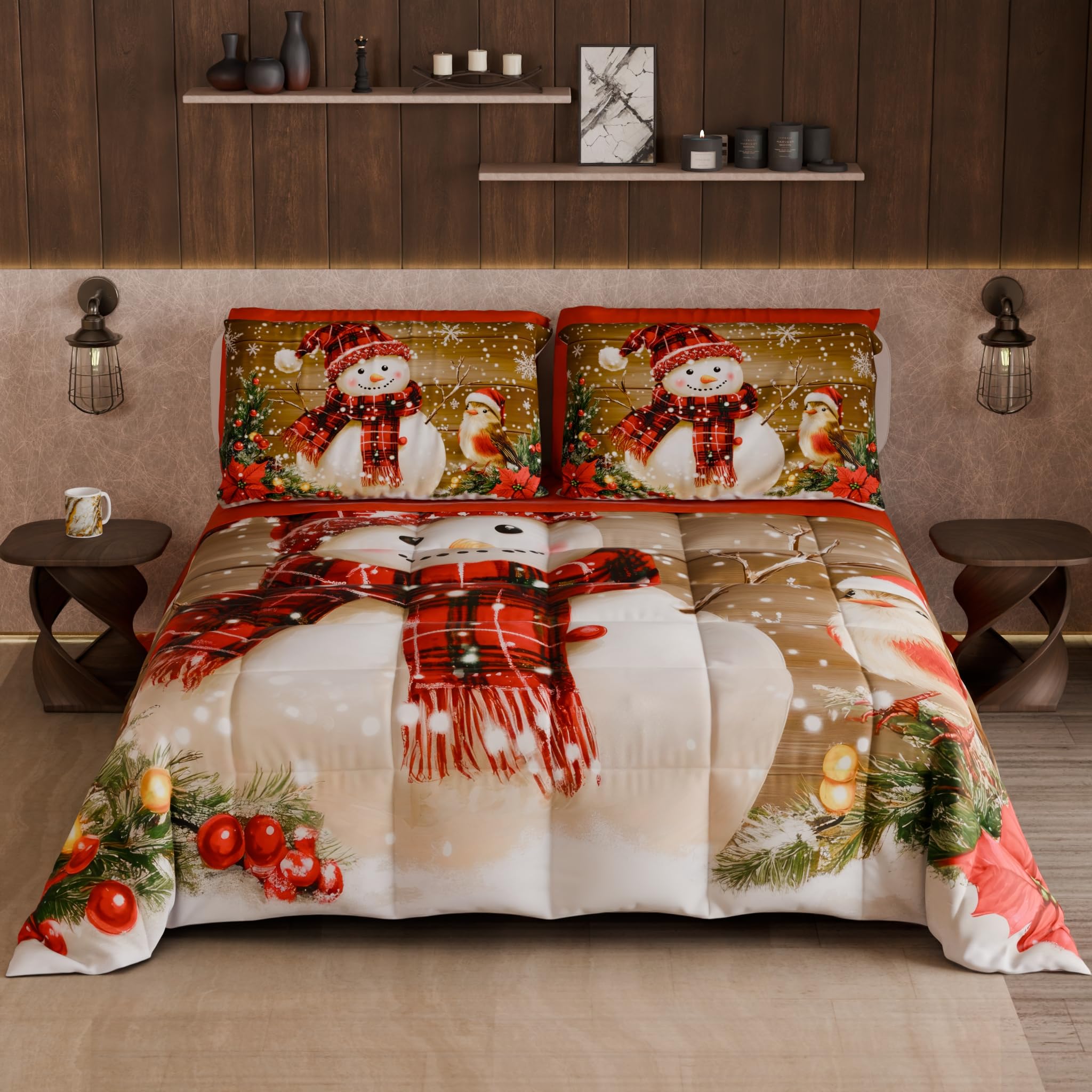 PETTI Artigiani Italiani - Trapunta Matrimoniale Invernale di Natale, Piumone Matrimoniale Natalizio, Trapunta Double Face Tinta Unita e Stampa Digitale Xmas 10, Made in Italy