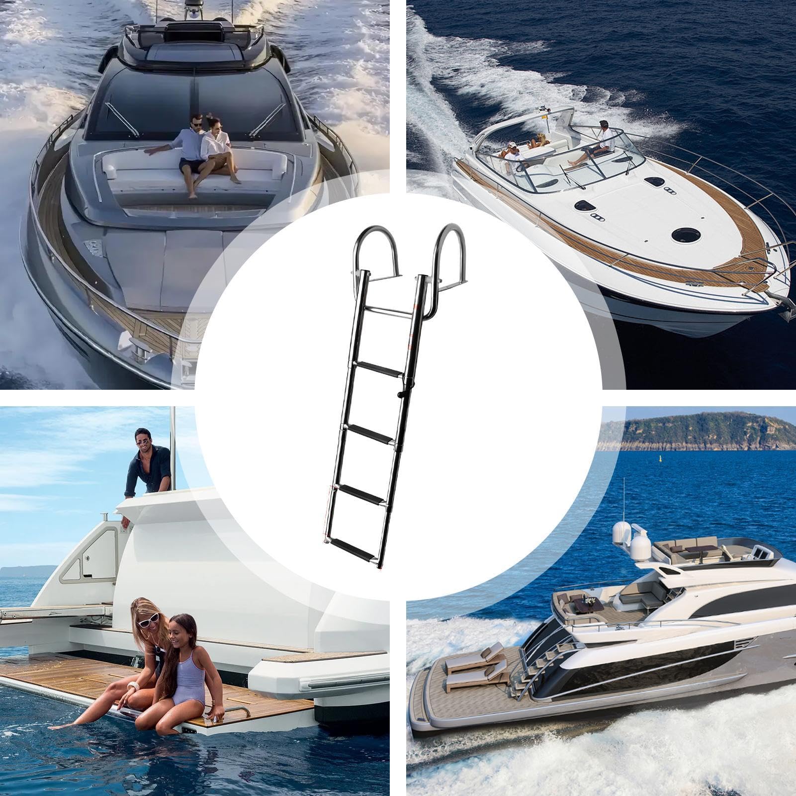 伸縮式手すり付はしご1PCE タラップ 3ステップ スライド折り畳み式