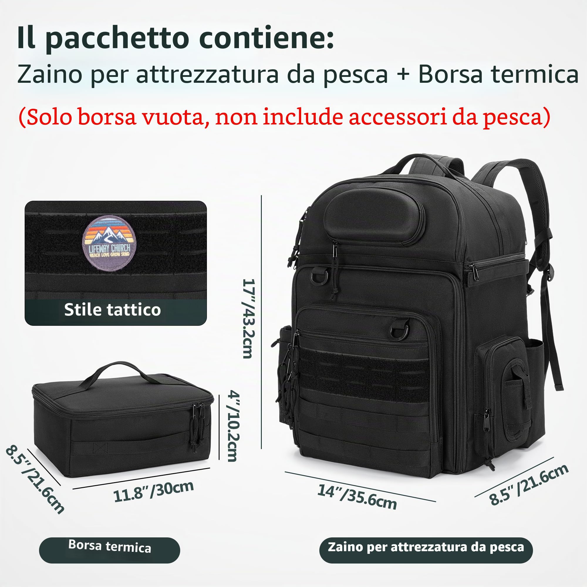 Rexmica Mochila de Pesca para 2 Cañas y Carretes, Bolsa para Cañas, Nero | con Compartimentos para Cajas de Aparejos, Ideal para Pesca, Senderismo, Camping y Trekking (Solo Bolsa)
