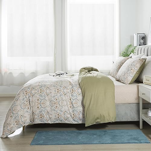Miniatura 4 de HoneiLife Juego de funda de edredón Dover tamaño Queen 100% algodón, cómodo, funda de edredón transpirable con cierre de cremallera y lazos en las