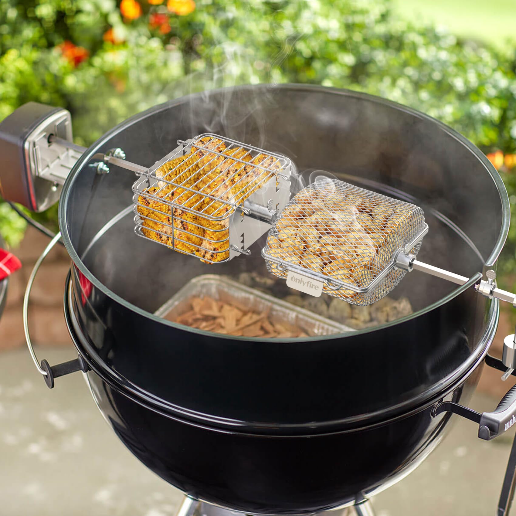 Onlyfire 2-Delige Roestvrijstalen Grillmand voor Draaispies