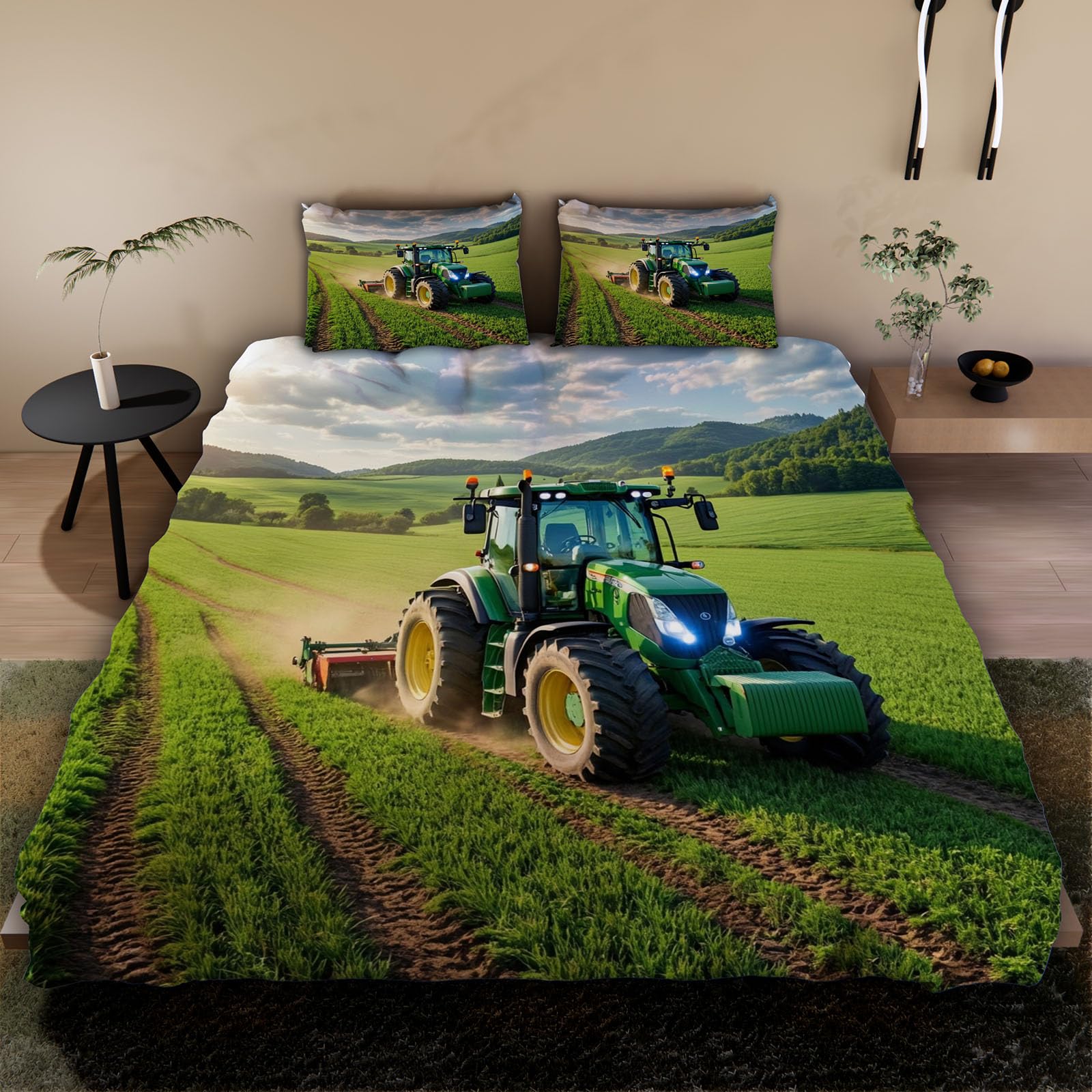 Wendebettwäsche Traktor 135x200 4tlg mit 2 Kissenbezug 80x80（2-2）