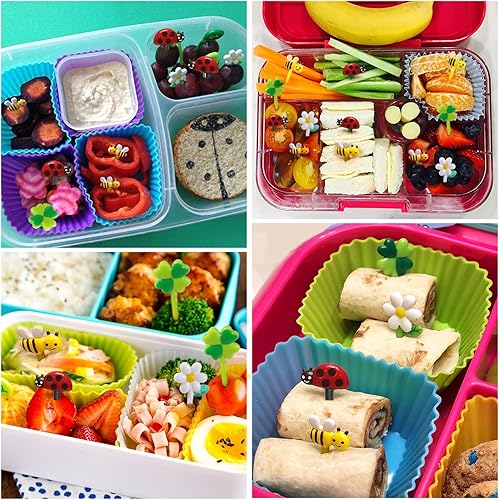 Miniatura 2 de AIERSA Púas de comida para niños, caja Bento de 16 piezas, abejas reutilizables, margaritas, trébol de cuatro hojas, palillos de frutas de comida de