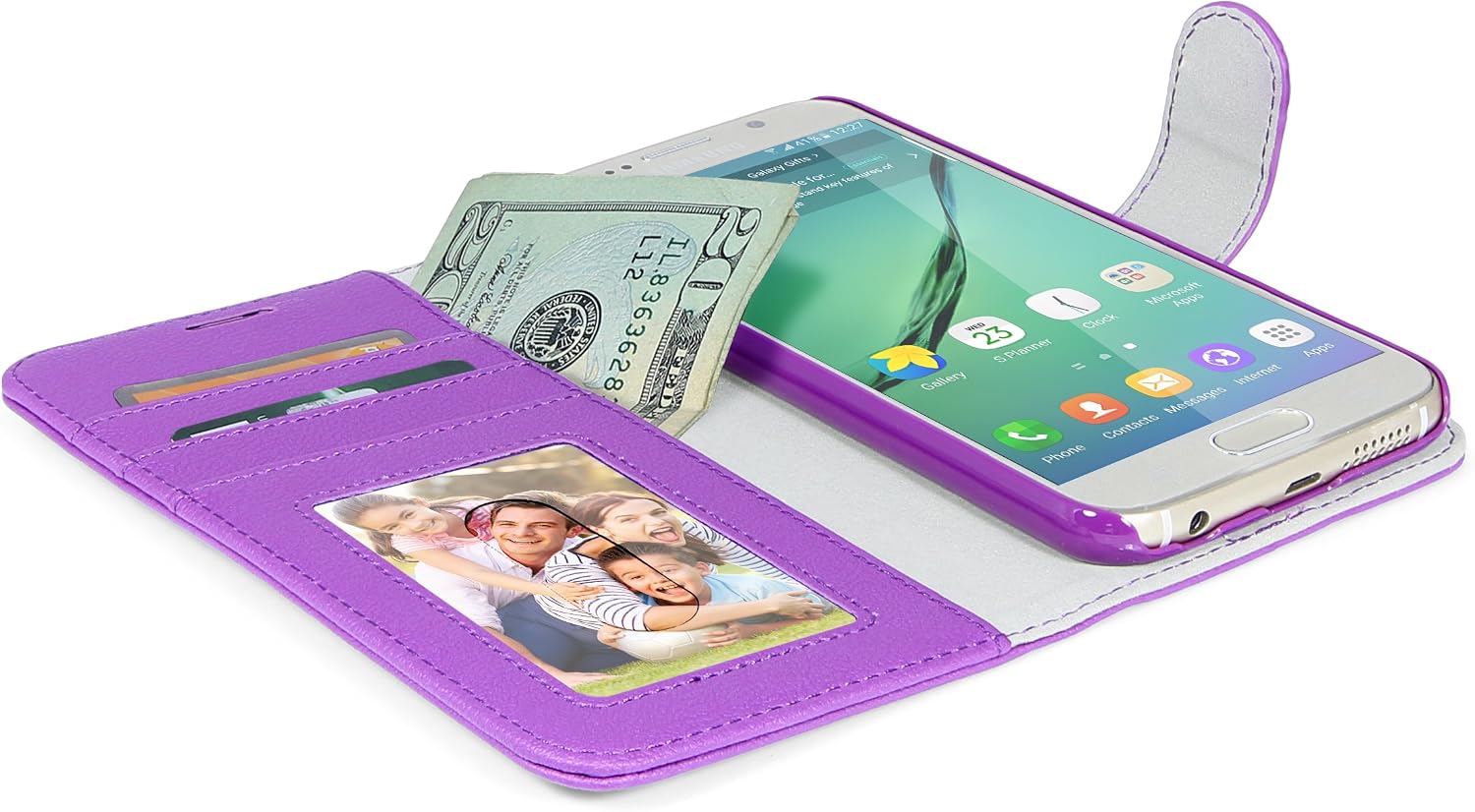 Galaxy S6 Case, BUDDIBOX [Wallet Case] Premium PU Leather Wallet Case with [Kickstand] Card Holder and ID Slot for Samsung Galaxy S6, (Purple)