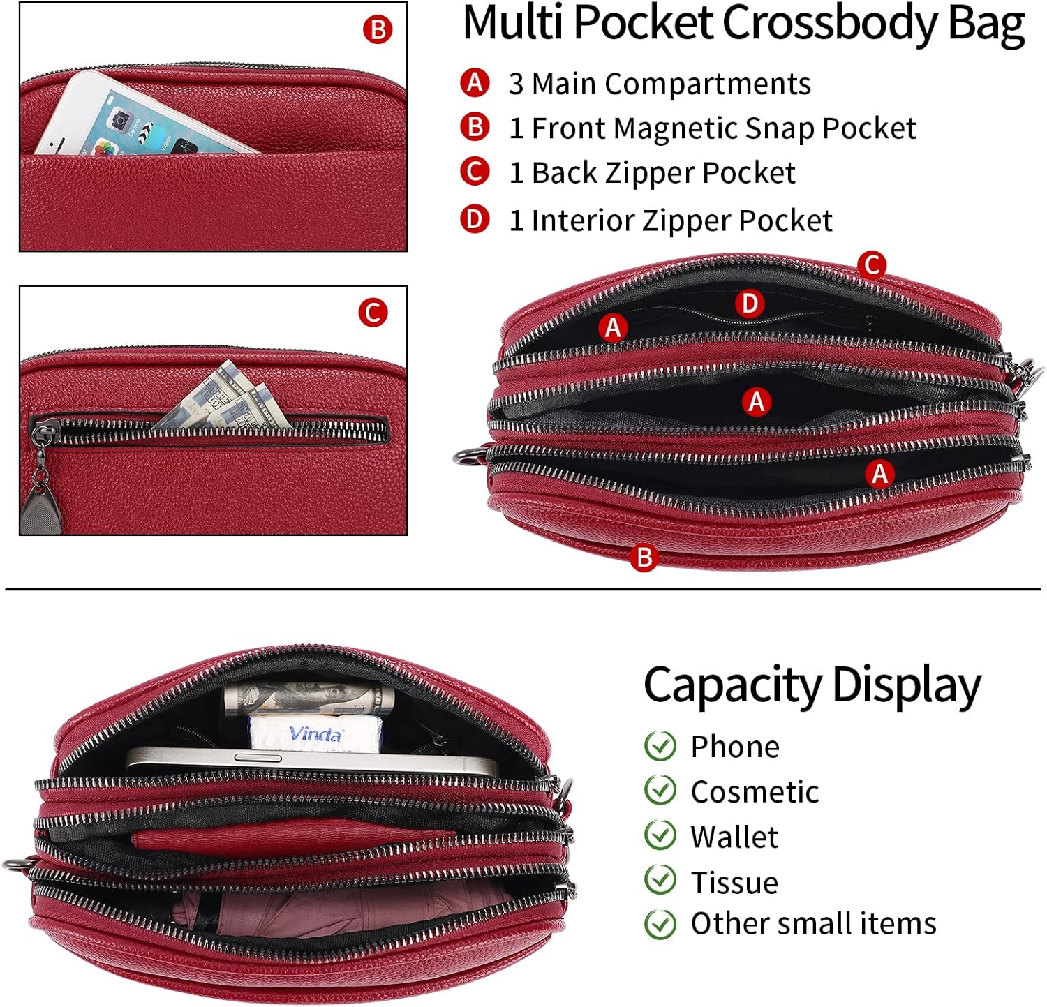 GAEKEAO Small Crossbody Bags for Women Vegan Leather Wide Strap Trendy Design Camera Bag Purse Shoulder Handbag Travel - Image 3