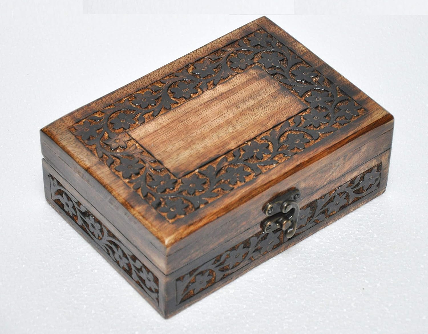 Antique Handmade Wooden Engraving Hand Carved Jewellery Box for Women-Men Jewel | Home Decor Accents | Decorative Boxes | Storage & Organiser (7" x 5" x 2.5", Holy Cross)