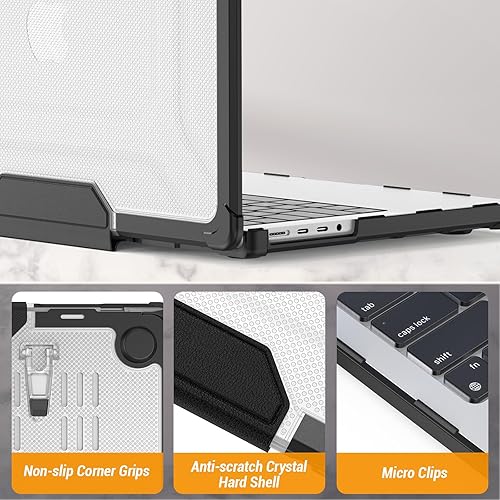 Vista 7 de SEYMAC stock Funda para MacBook Pro de 14 pulgadas, protección contra golpes con soporte plegable y alfombrilla para mouse para MacBook Pro de 14