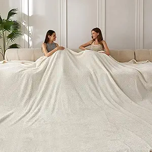 COOVA Oversized King Fleece Blanket 120x120 inches, Soft Cozy Warm Giant Extra Large 10'x10' Blanket for Bed, Sofa, Couch,Travel, Camping, California Huge Big Throw Blanket, Jacquard Iovry White