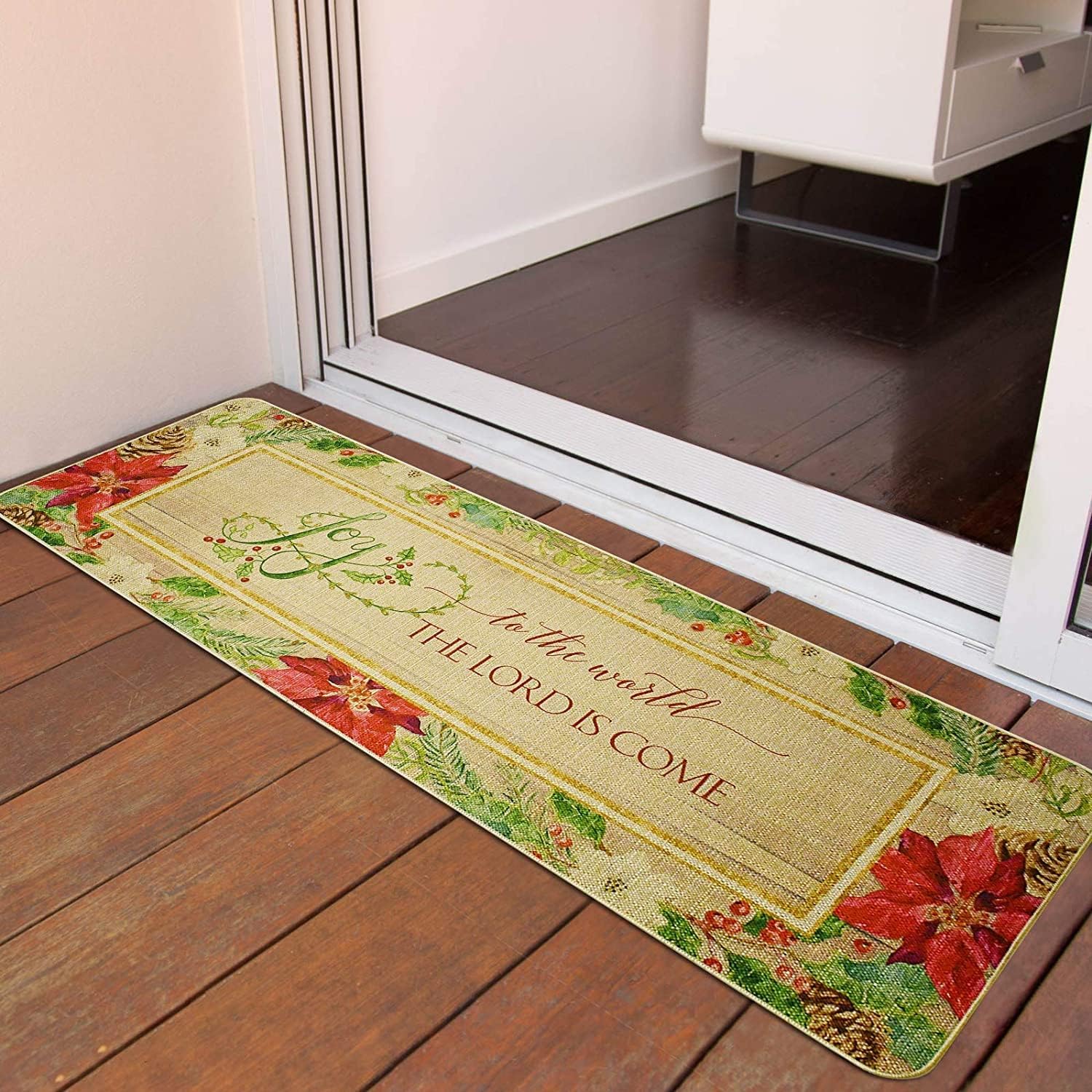 Morning View Extra Long Christmas Door Mats for Front Door Floor Mats Indoor Outdoor Welcome Mat Winter Holiday Door Mats Outdoor Snowman Outdoor Mat Floral Christmas Outdoor Rug 47x18 Inch (Joy)