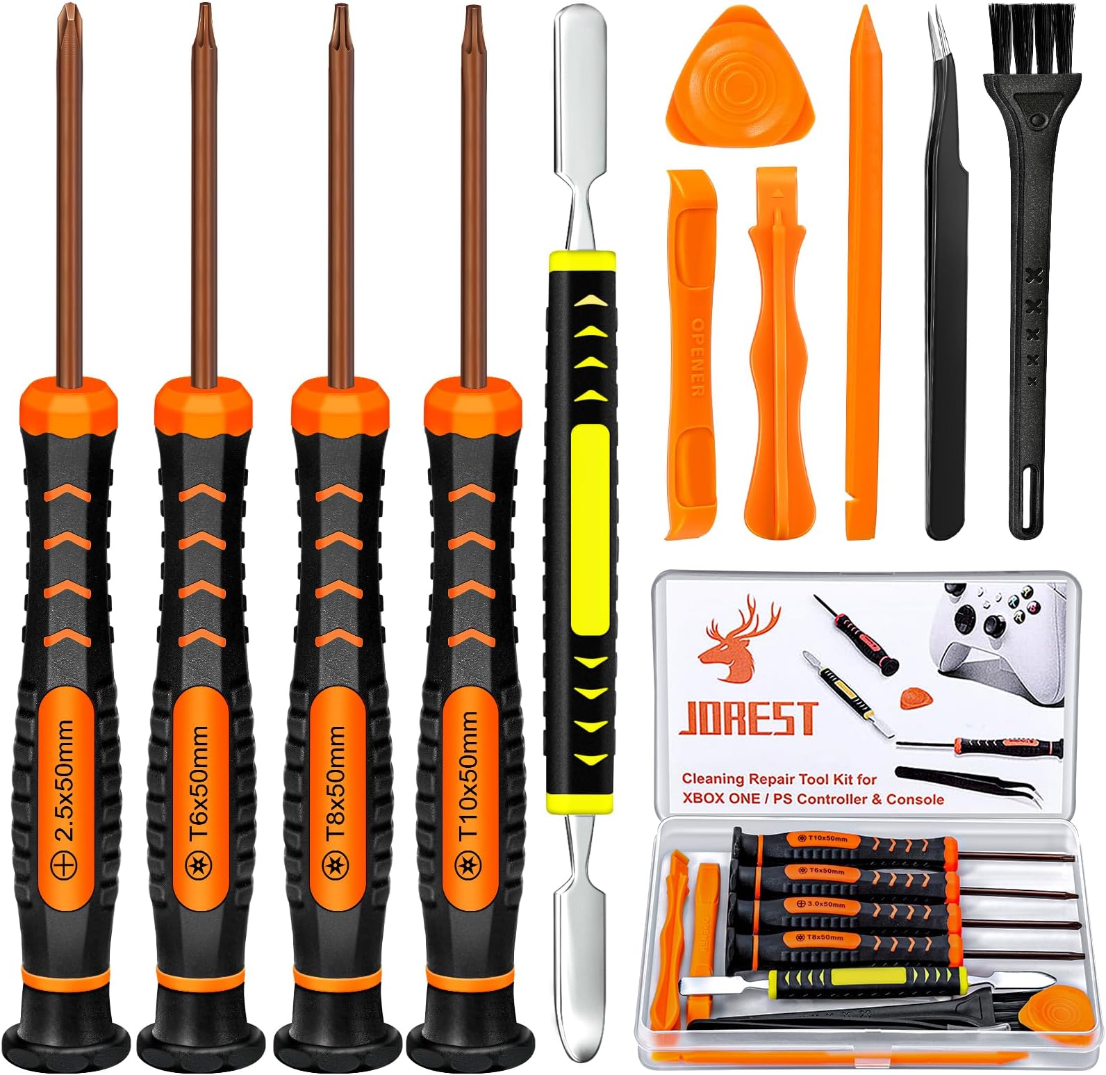 Repair Kit for Xbox One/360/X PS4 PS3 PS5, PH0 T6 T8 T10 Torx Security Screwdriver, Crowbars,Tweezers, Cleaning Tool for Controller and Console