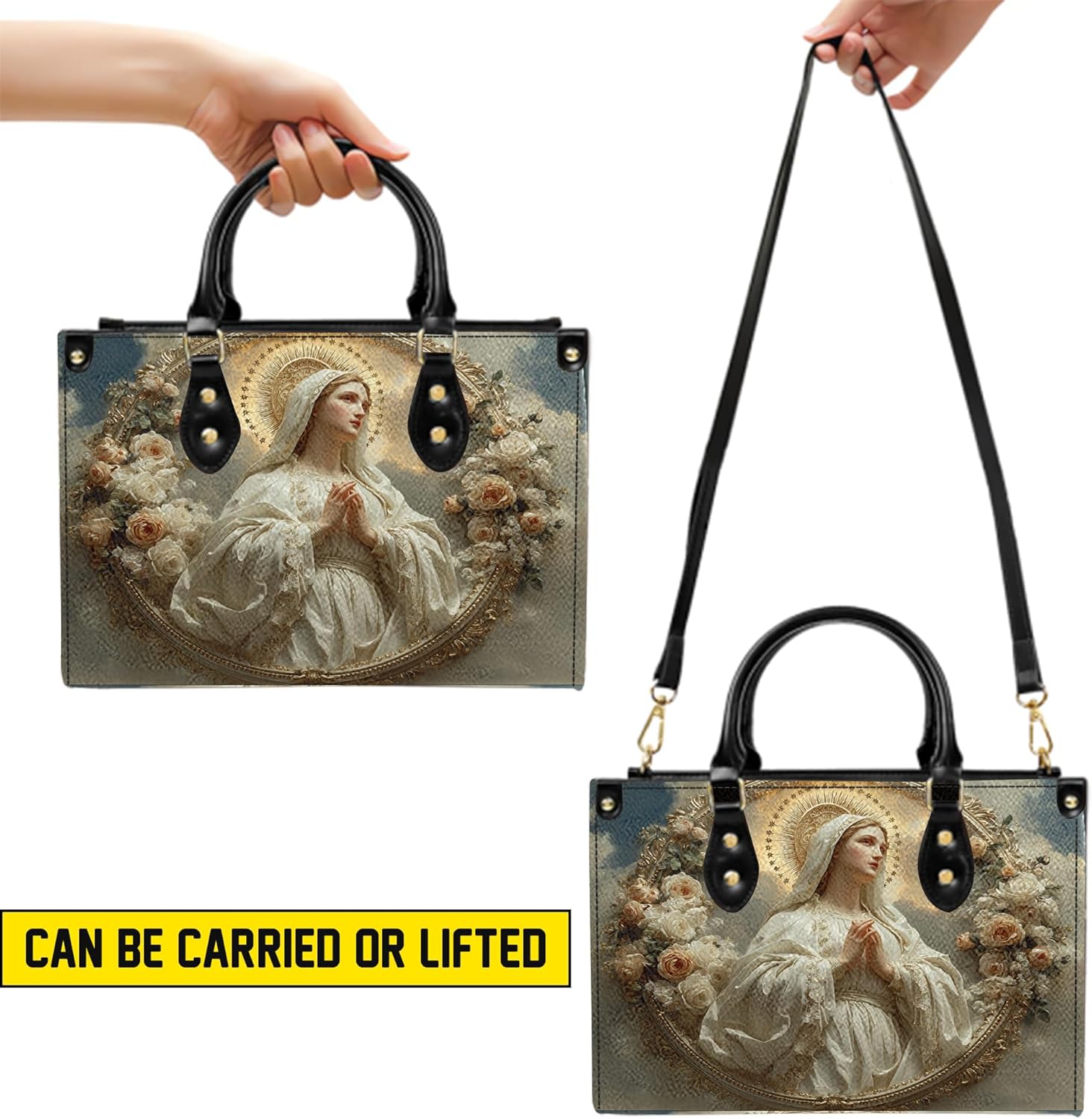 Custom Catholic Virgin Mary Leather Bag, Our Lady of Lourdes Handbags For Women, Christian Religious Satchel Bag Gift - Image 5