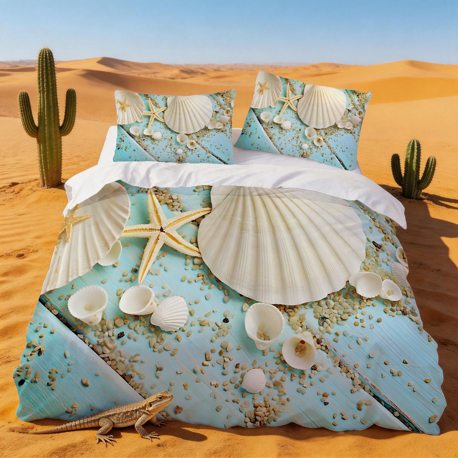 Housse de Couette 240 x 260 Coquille D'Étoile de Mer, Linge de Lit Microfibre Doux Thème Marin