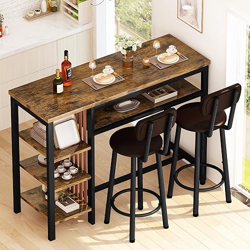 Miniatura 3 de Recaceik Juego de mesa de comedor de bar de 47 pulgadas para 2, juego de mesa de bar y sillas de 3 piezas, juego de mesa de comedor de altura de