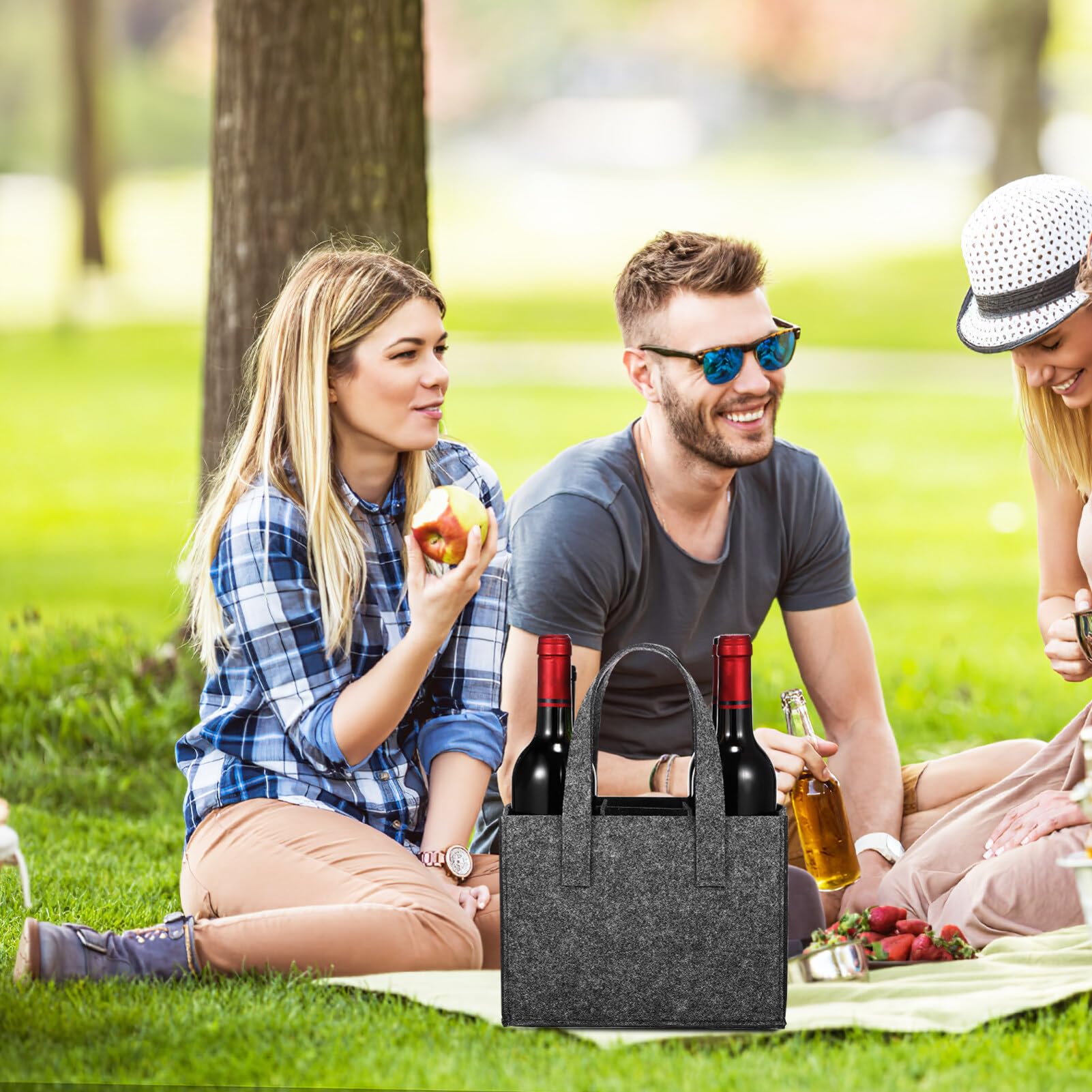 Cabilock Bolsa de Mano para Transportar Botellas de Vino 4 Unidades de Fieltro Grueso para Guardar Vino Portátil para Viajes Camping Picnic