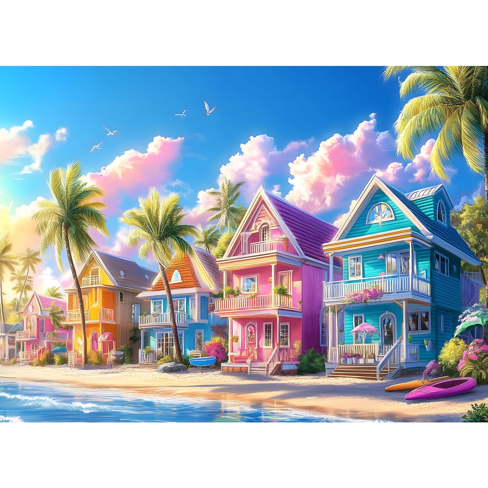 300 Pieces Jigsaw Puzzles for Adults, Color House Puzzle for Adults Children Seniors, Oil Painting Style Puzzle 300 Pieces, Gift for Birthday, Home