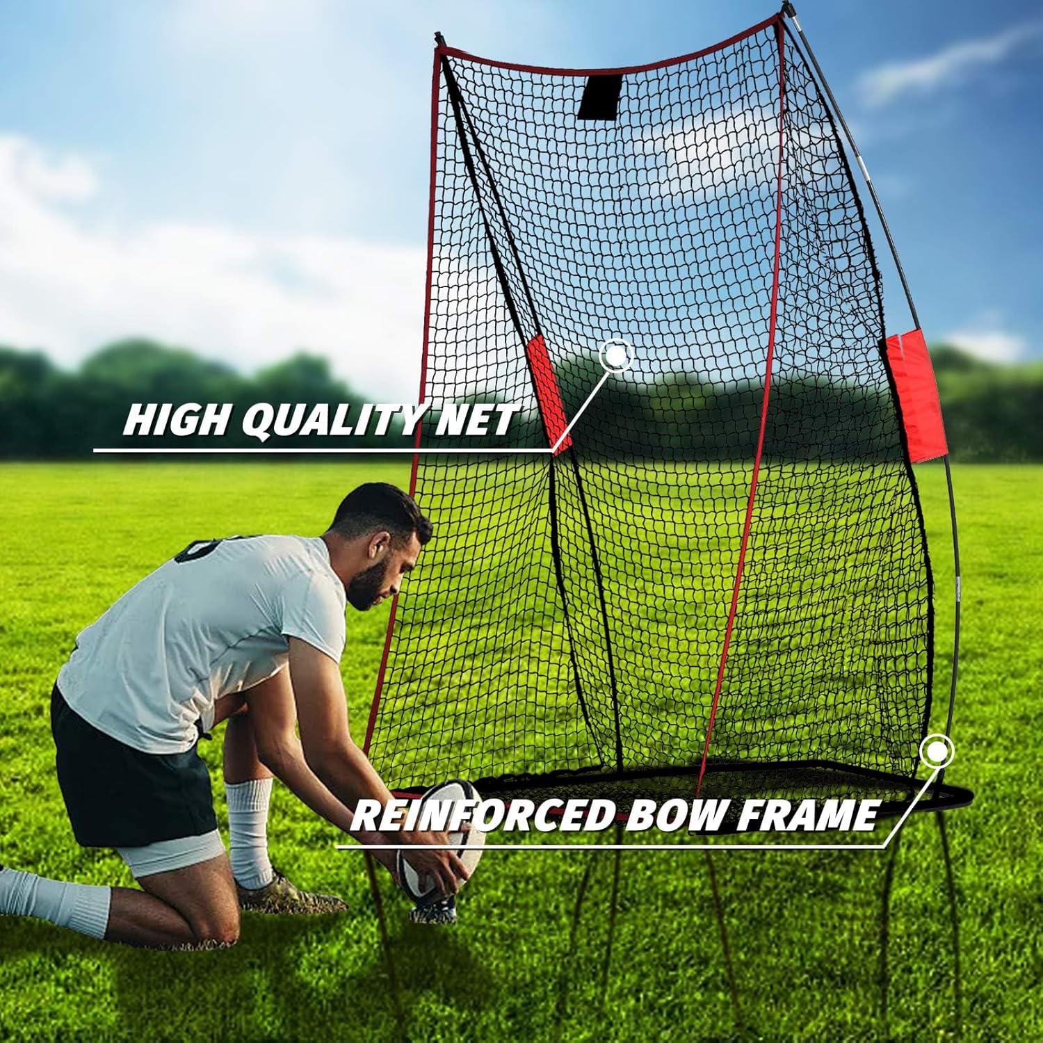 Football Kicking Cage Net - Heavy Duty Portable Training Net with Steel Frame for Backyard Indoor Outdoor Field Goal Training & Punting Passing Kicking Practice - Kids & Adults Use
