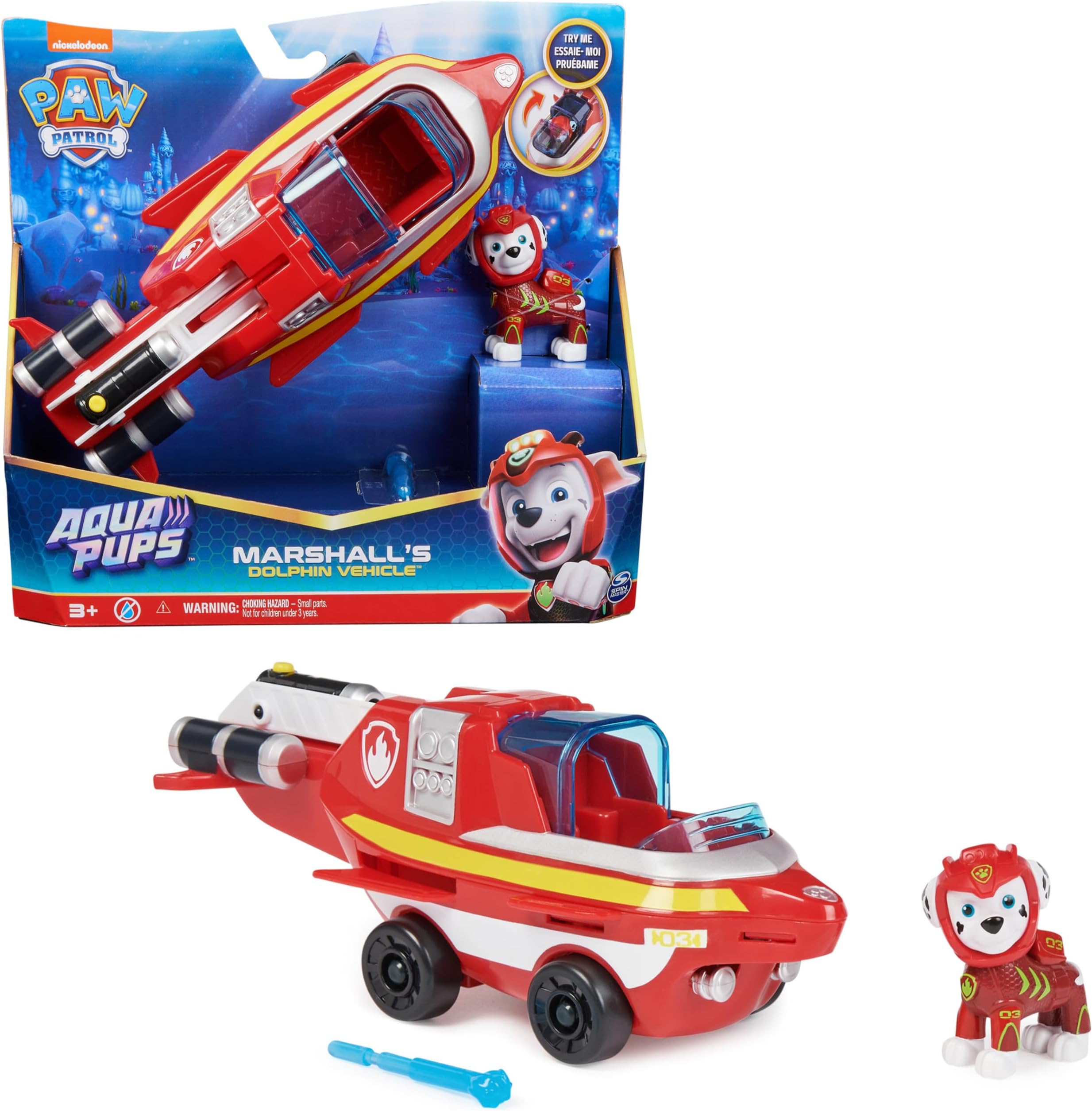 Aqua Pups Marshall Transforming Dolphin Vehicle with Collectible Action Figure, Kids Toys for Ages 3 and up