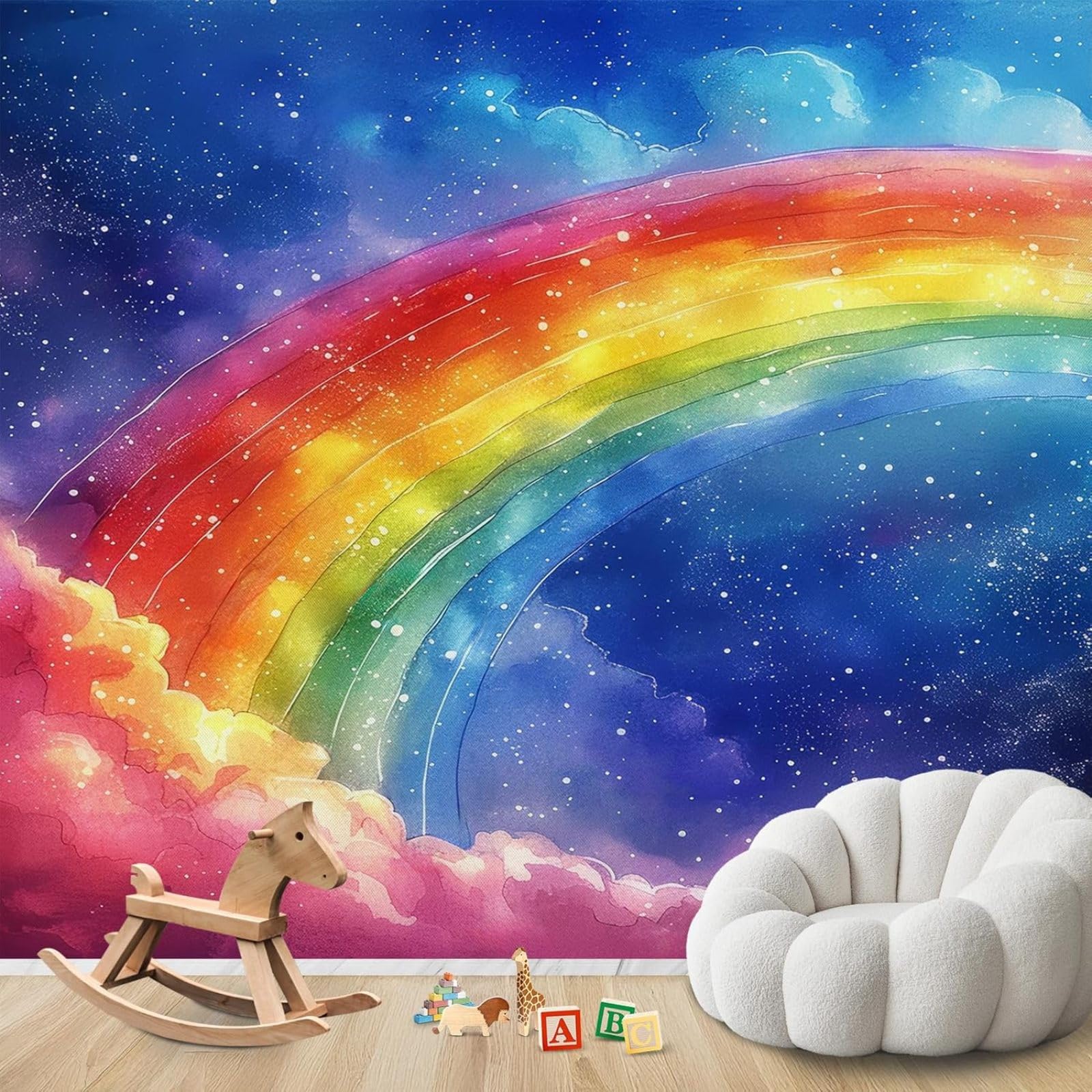 hgjdjhnf Photo Wallpaper Rainbow Colourful Watercolour Children's Room Non-Woven ModernWallpaper Living Room Bedroom Children's RoomDecoration Motif Wallpaper,350cmx256cmSticker - Background