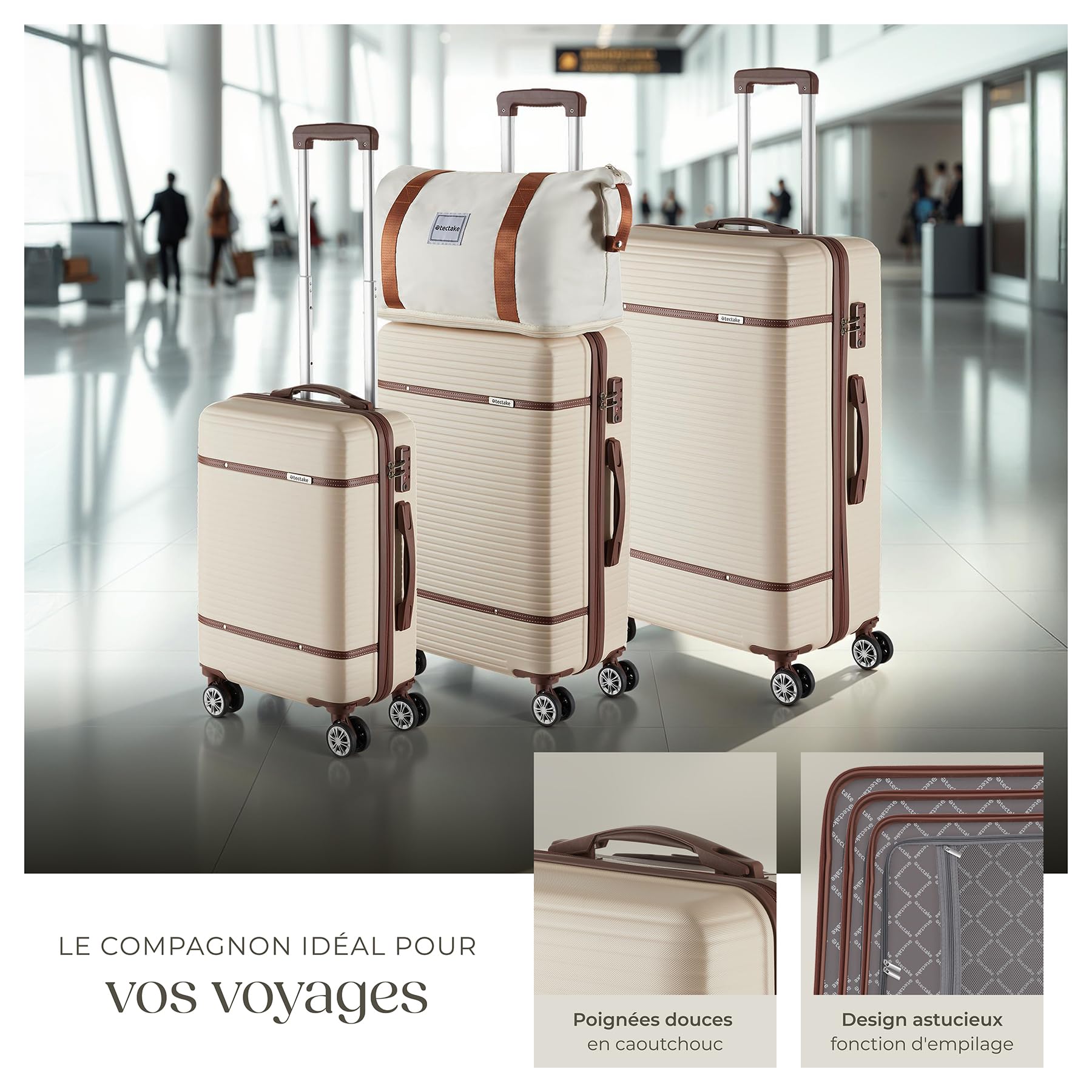 tectake® Set de Valise de Voyage 13 Pcs. Valise Grande Taille Valise soute Valise Cabine Petite Valise Sacs de Voyage Valise Maternité ABS avec roulettes 360° Poignée télescopique Cadenas TSA Solide
