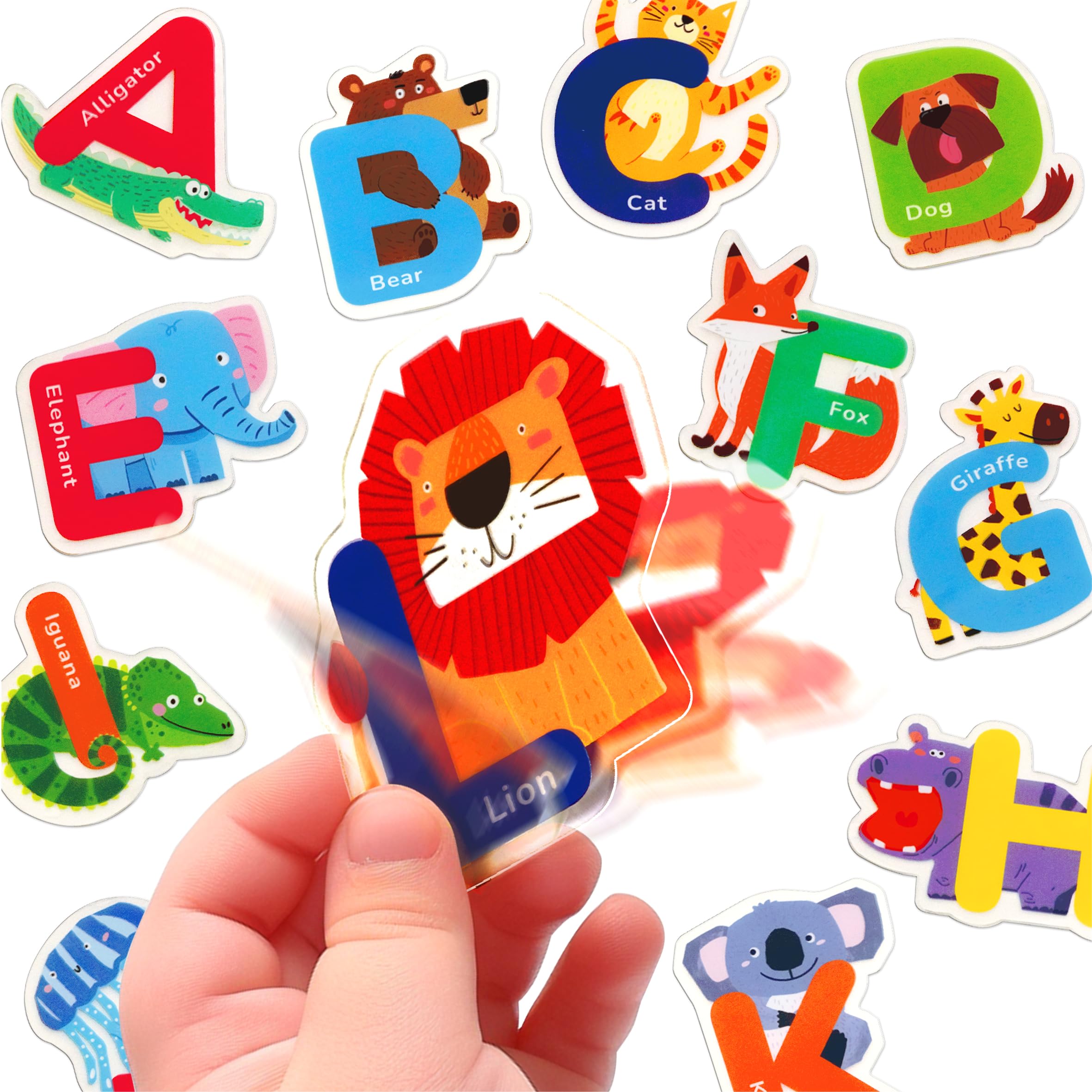 Dotimo kids 26 PCS Alphabet Animal Gel Stickers Colorful Uppercase Animal Stickers and ABC Window Decals Ideal for Toddlers Spelling Learning for Home Classroom and Nursery Thick Removable & Reusable