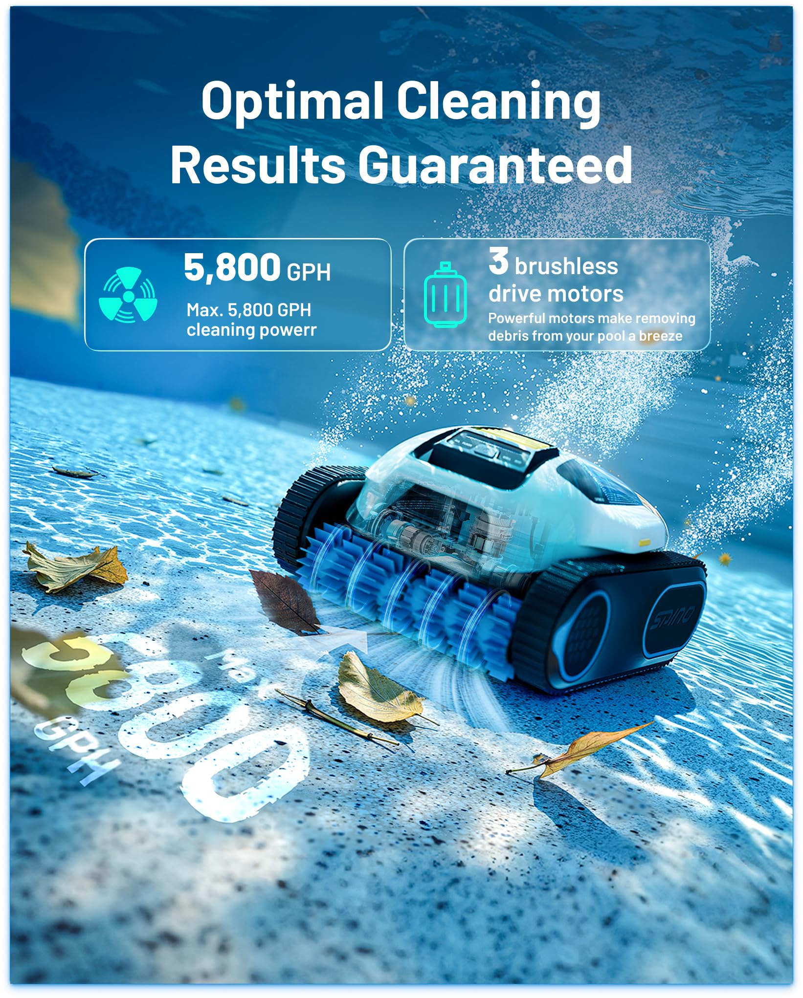 Spino E1 Cordless Robotic Pool Cleaner, Pool Robot for Wall & Waterline Cleaning, Smart Arc Path for Pools up to 1,600 Sq.ft, Up to 210 Mins Runtime, Pool Cleaner with 5 Modes, APP Control - 2