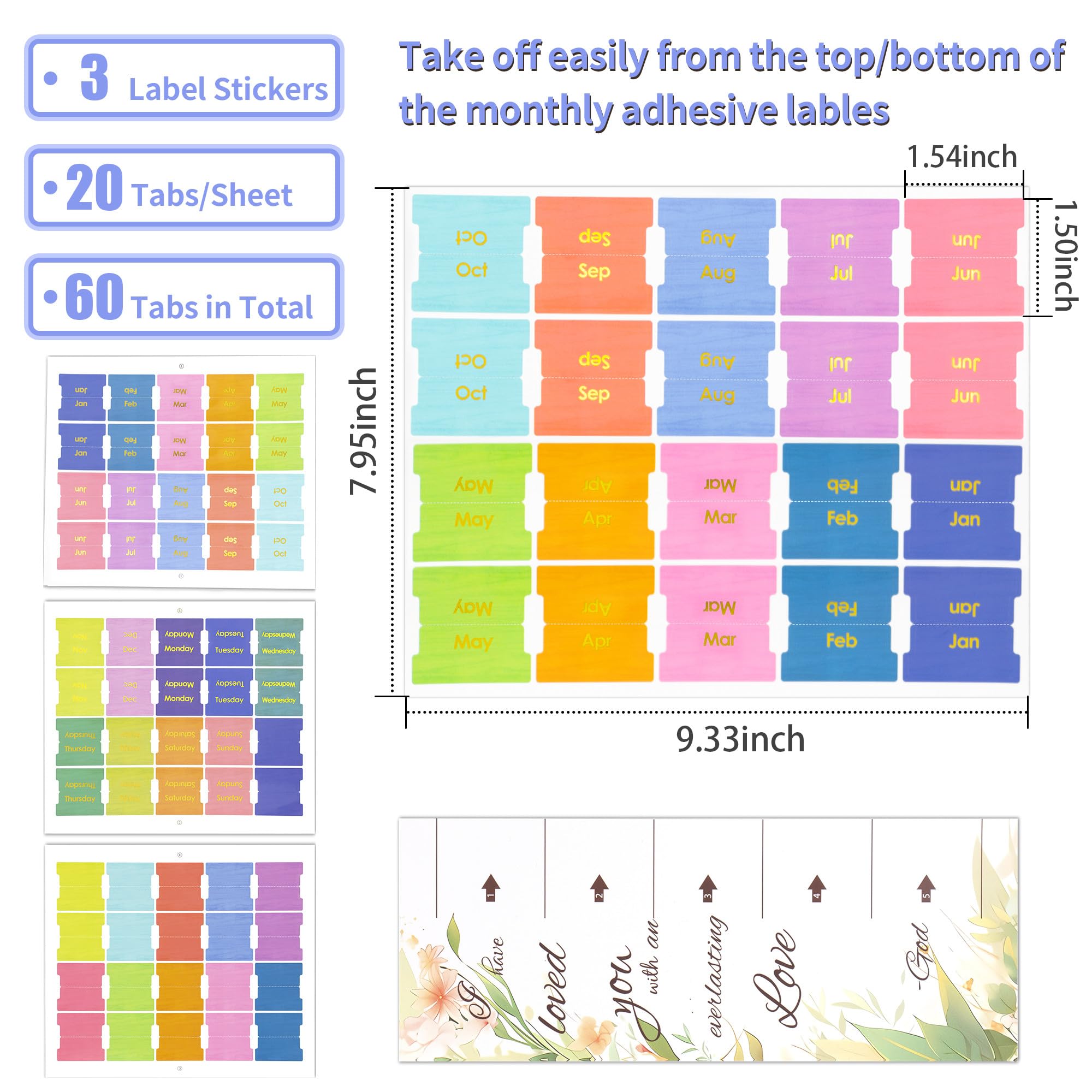48 Monthly Adhesive Tabs - Colorful Planner Dividers For Organization