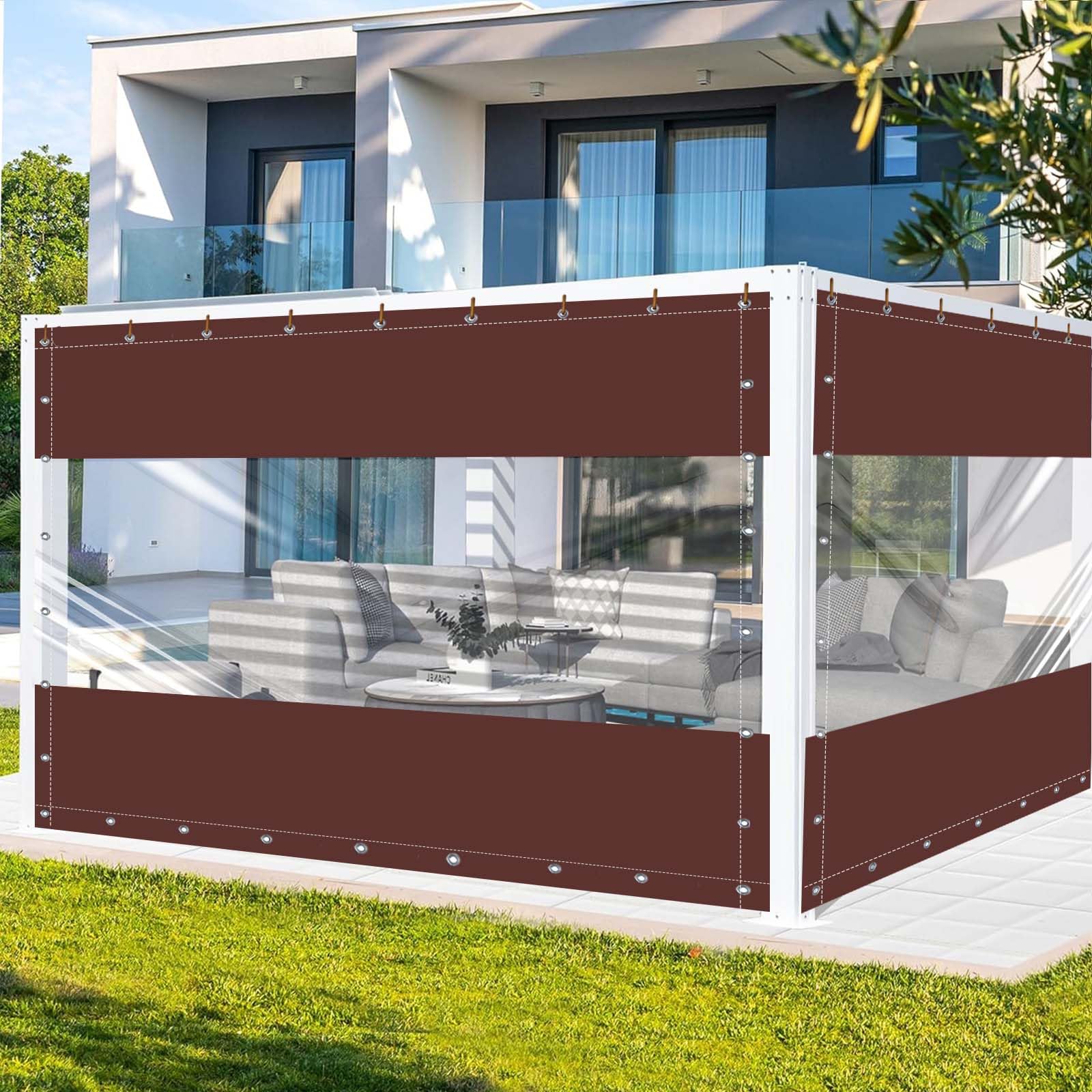 FoundGo 8'H x 7'W Vinyl Curtains for Patio 19oz, Outdoor Clear Vinyl Patio Enclosure,Heavy Duty Clear Tarp Waterproof Vinyl Tarps with Grommets for