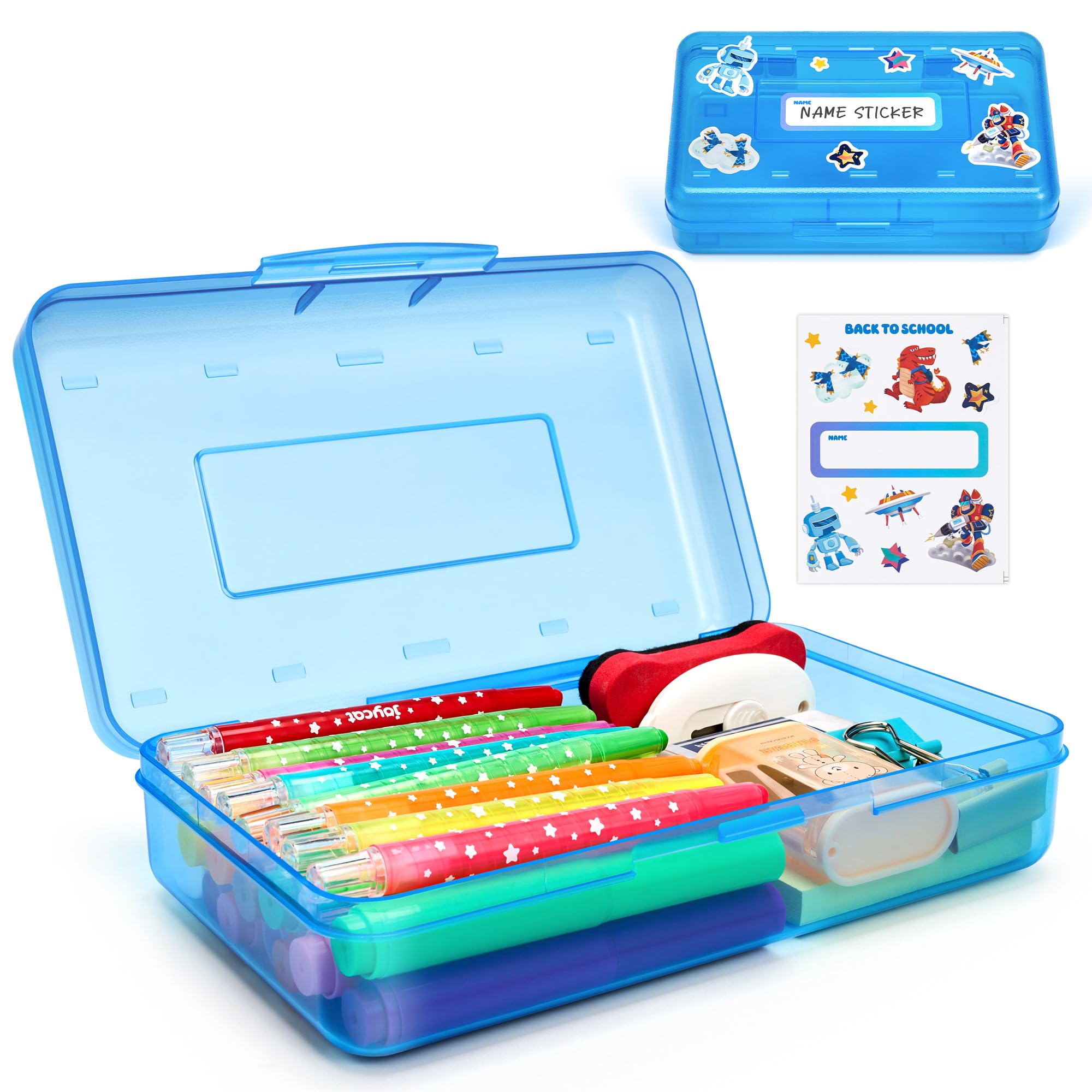 GAMENOTE Plastic Pencil Case Box with Lid Snap Closure, Large Capacity School Supplies Storage Organizer Box for Kids (1)