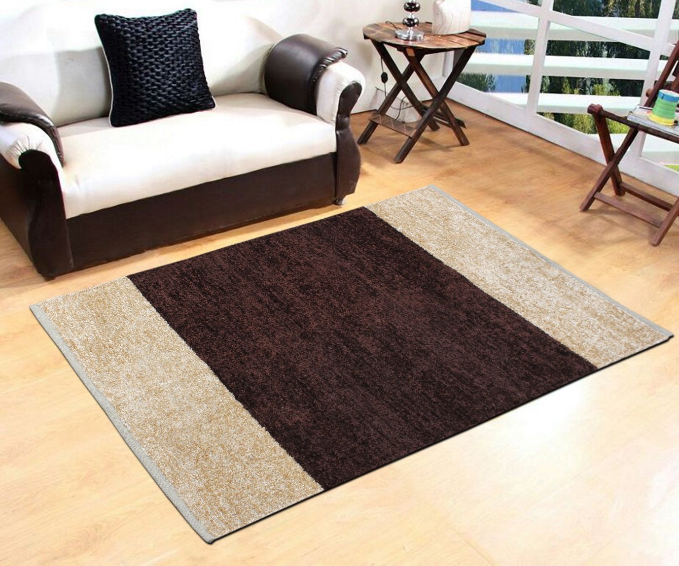 Yellow Weaves Plain Modern Carpet (Beige, Polyester, 3 X 5 Feet)