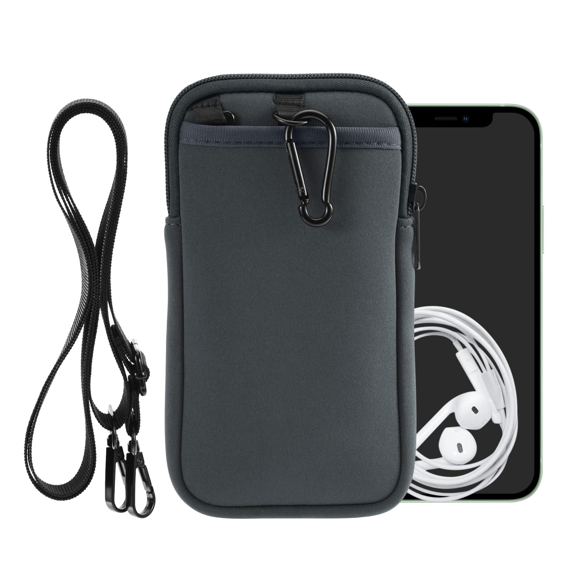 kwmobile Etui na telefon do noszenia na szyi dla XL - 6,7/6,8" - Pokrowiec z paskiem - Pokrycie neoprenowe z zamkiem błyskawicznym - 17,2 x 8,4 cm - Etui naszyjnik w kolorze ciemnoszarym