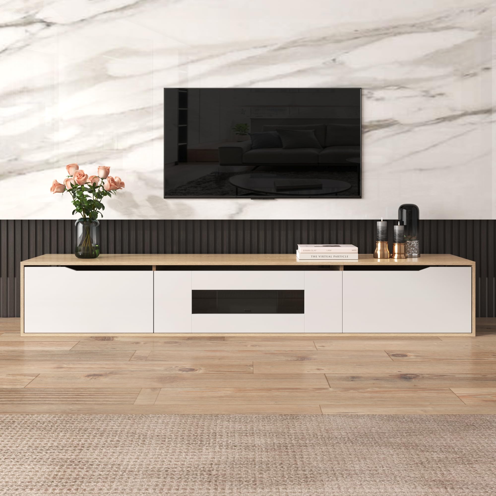 Merax Armario de TV para TV, mueble bajo colgante, mesa de salón, mueble de televisión, mesa de TV, cómoda con luz LED, mesa de TV, bancos de TV, armario colgante