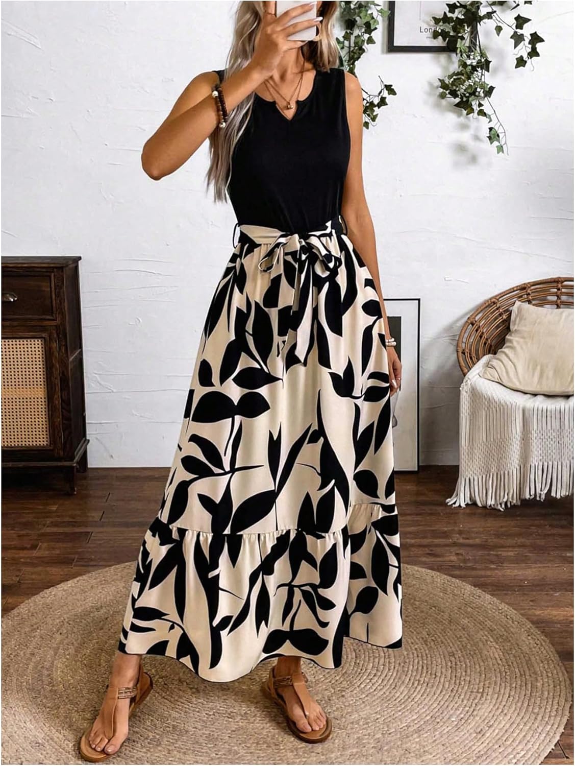 GORGLITTER Women's Open Back Flowy Maxi Dress Bow Tie Sleeveless Loose Swing Long Dresses Summer Beach Party Sundress - Image 3