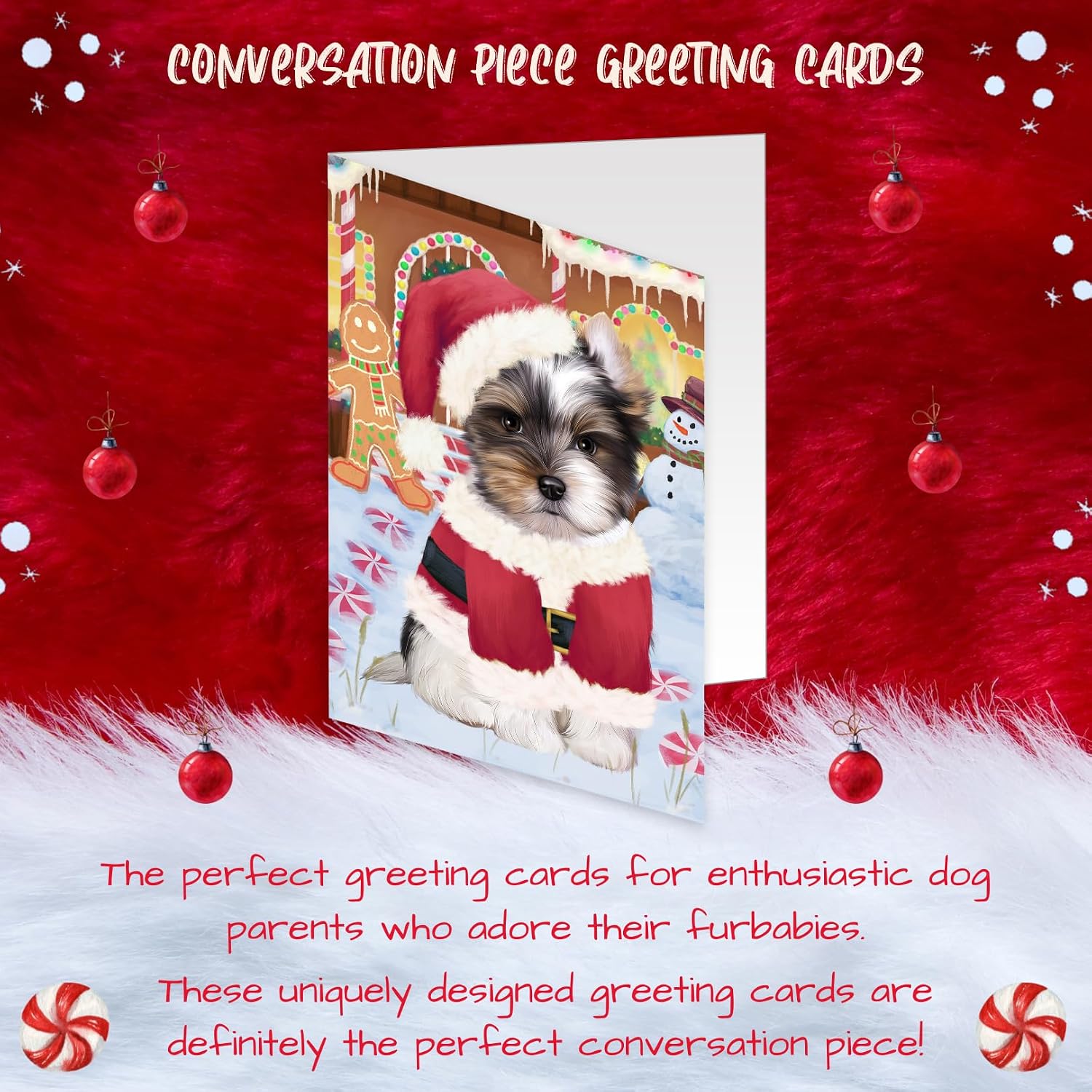 Christmas Gingerbread House Candyfest Biewer Terrier Dog Greeting Cards - Adorable Pets Invitation Cards with Envelopes - Pet Artwork Christmas Greeting Cards GCD70529 (10 Greeting Cards)
