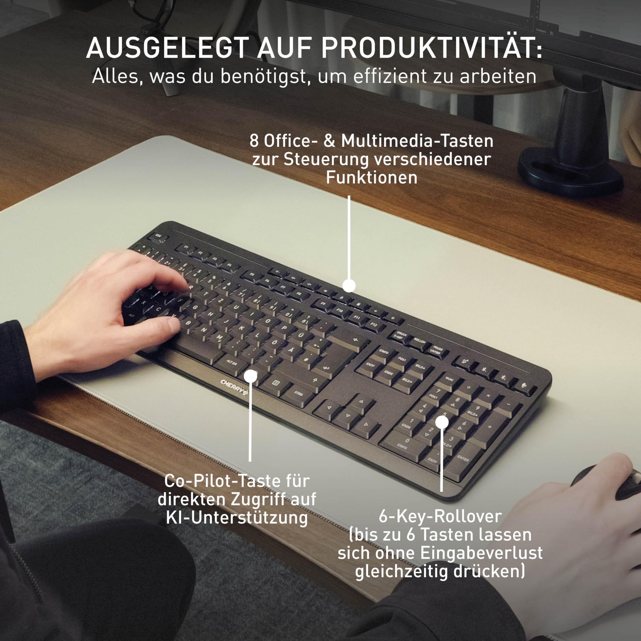 CHERRY Stream Keyboard Ultimate, Kabellose Multi-Device-Tastatur für bis zu 4 Geräte, US-Layout (QWERTY), Bluetooth, 2,4 GHz & Kabel, Beleuchtet, Schwarz