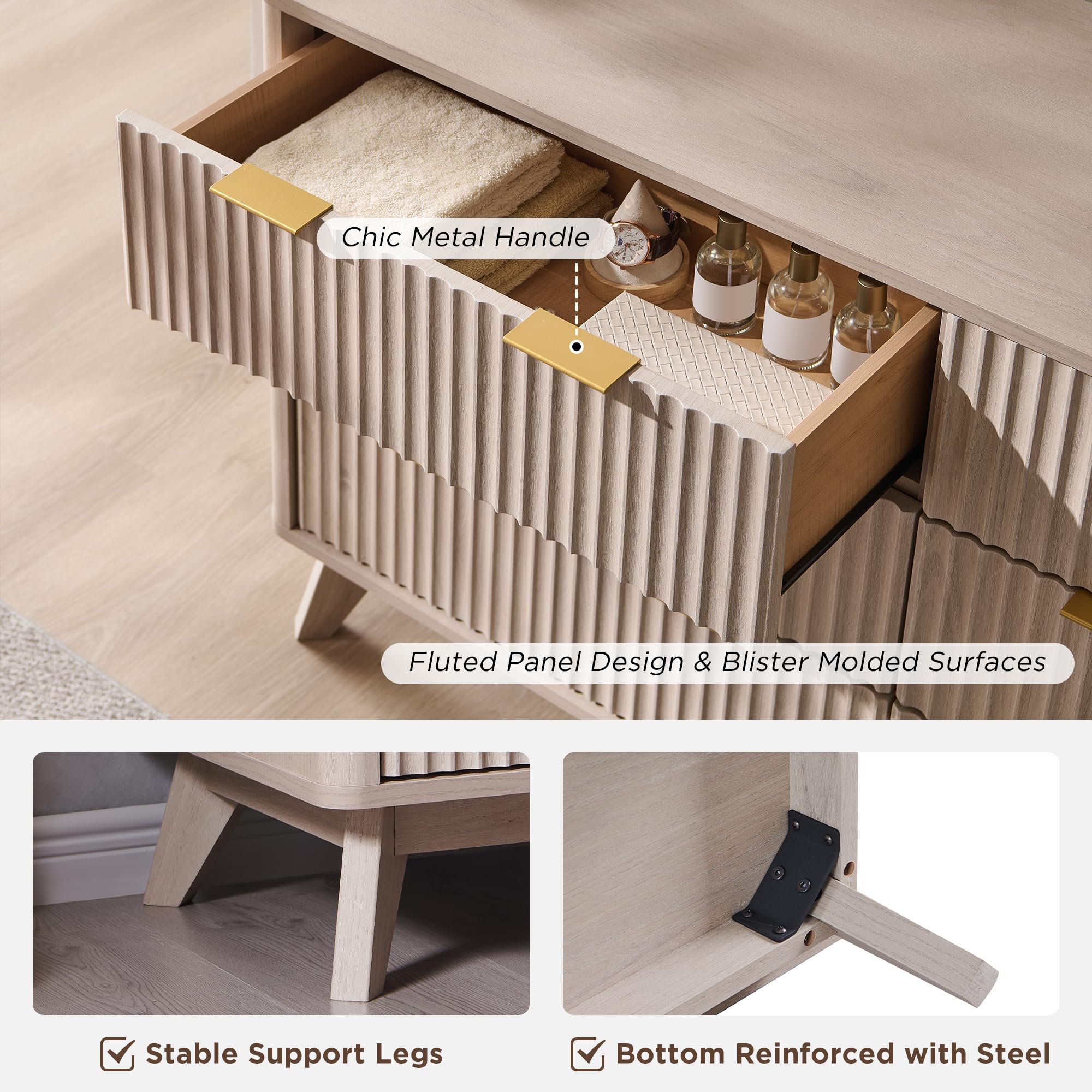 Amazon.com: T4TREAM Fluted 6 Drawers Dresser, 54