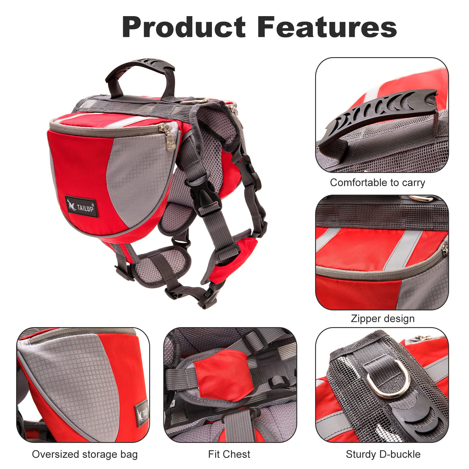 PETCUTE Zaino per Cani con Tasche Grandi,Regolabile Borsa da Sella per Cani Medio e Grande,Traspirante,Riflettente Zaino per con Manico,per Viaggi, Campeggio,Escursionismo