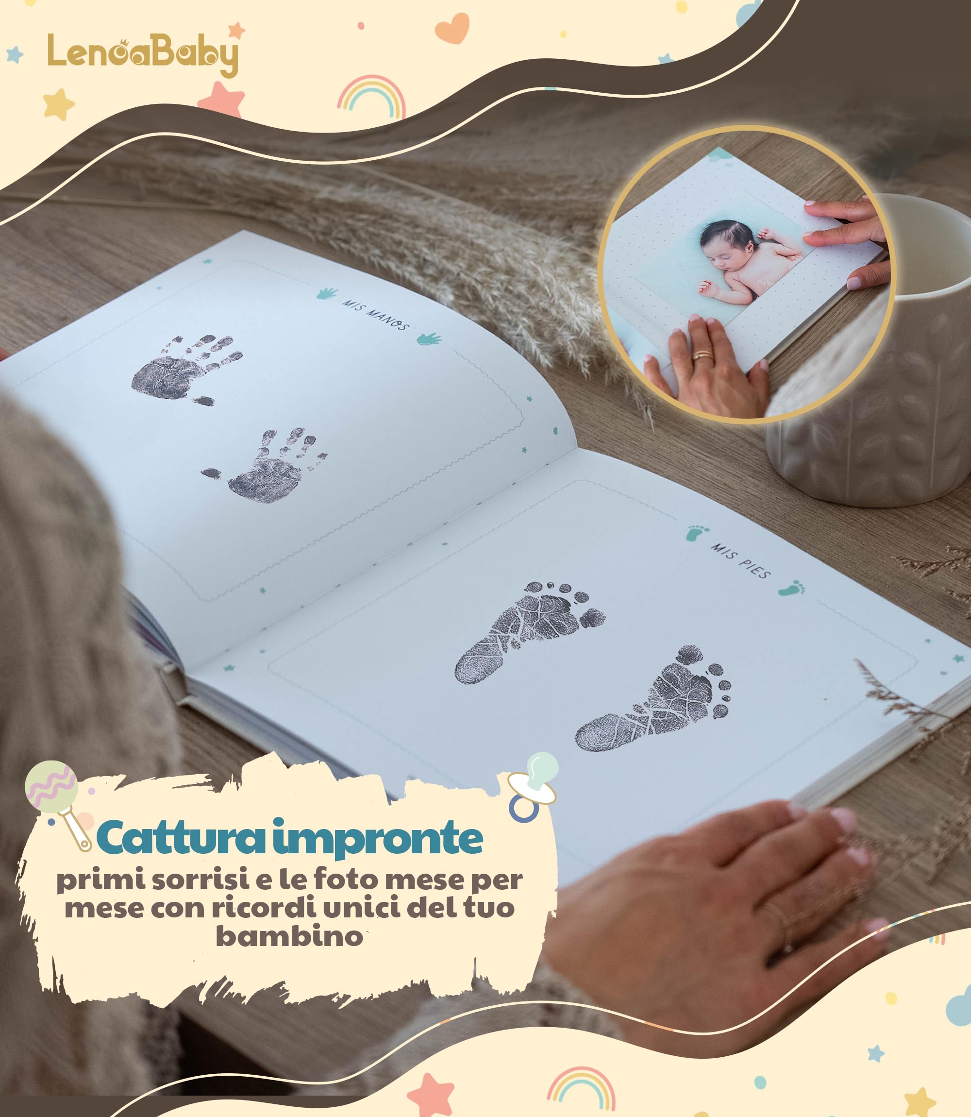 Album Nascita Bambina e Bambino Il Mio Primo Anno Copertina In Lino e 75 Pagine + Adesivi | Libro Ricordi Neonato Ideale per Regali Nascita Bimba/o | Album Fotografico Neonato per Regali Baby Shower