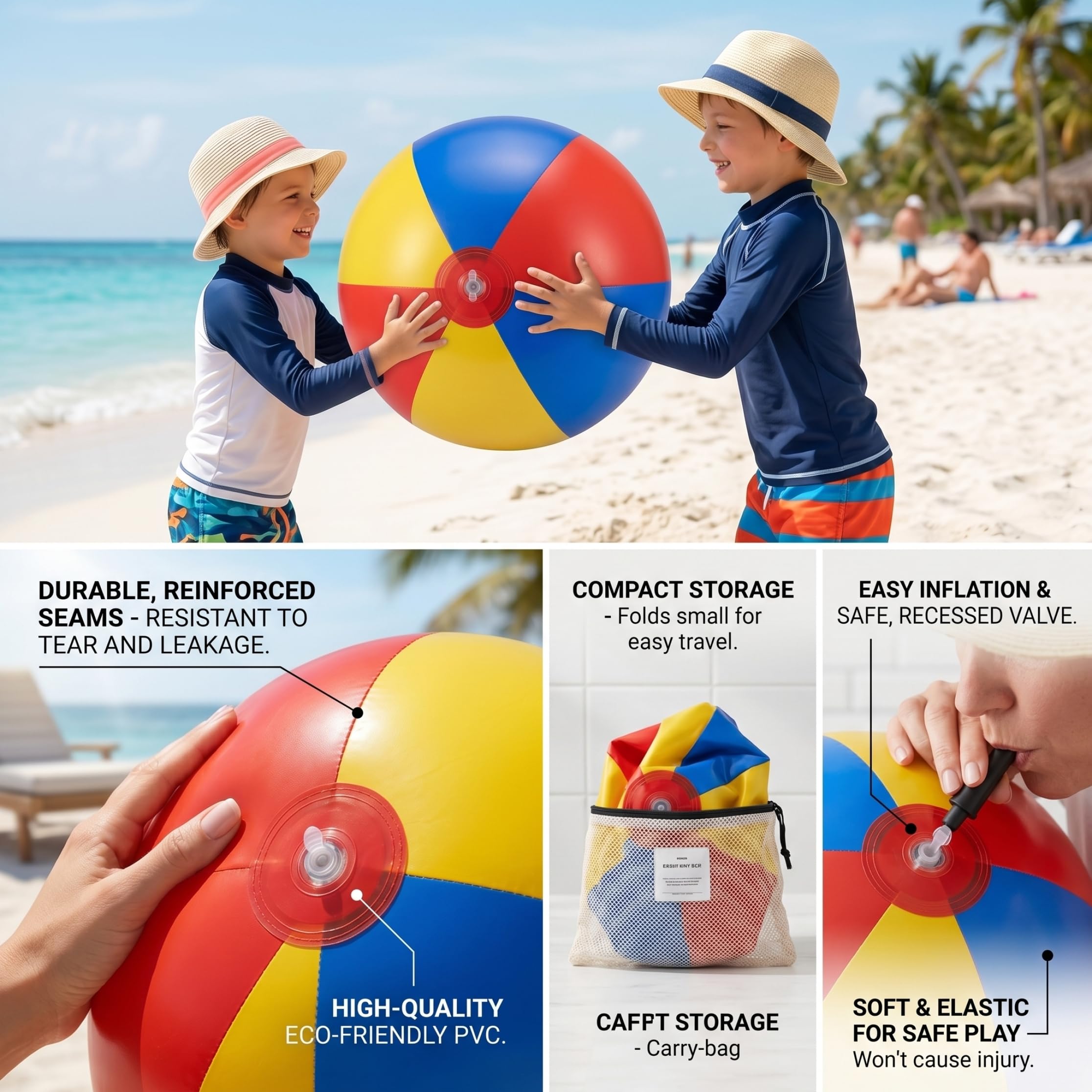 Ballon Gonflable géant Ballon de Plage Gonflable géant de 51 Pouces en PVC Souple Grands Ballons Plage pour Enfant-Rouge Jaune Bleu