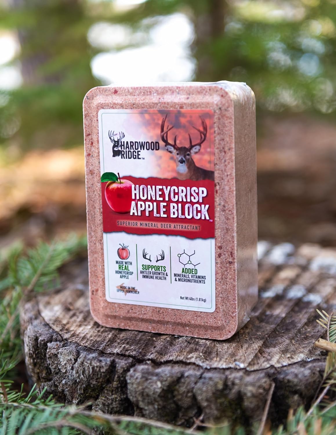 Deer Salt Lick Block, Made with Real Honeycrisp Apple – Wildlife Long-Lasting Attractant – Natural Feed with Essential Minerals for Antler Growth & Herd Health – 4 lb 6 Pack